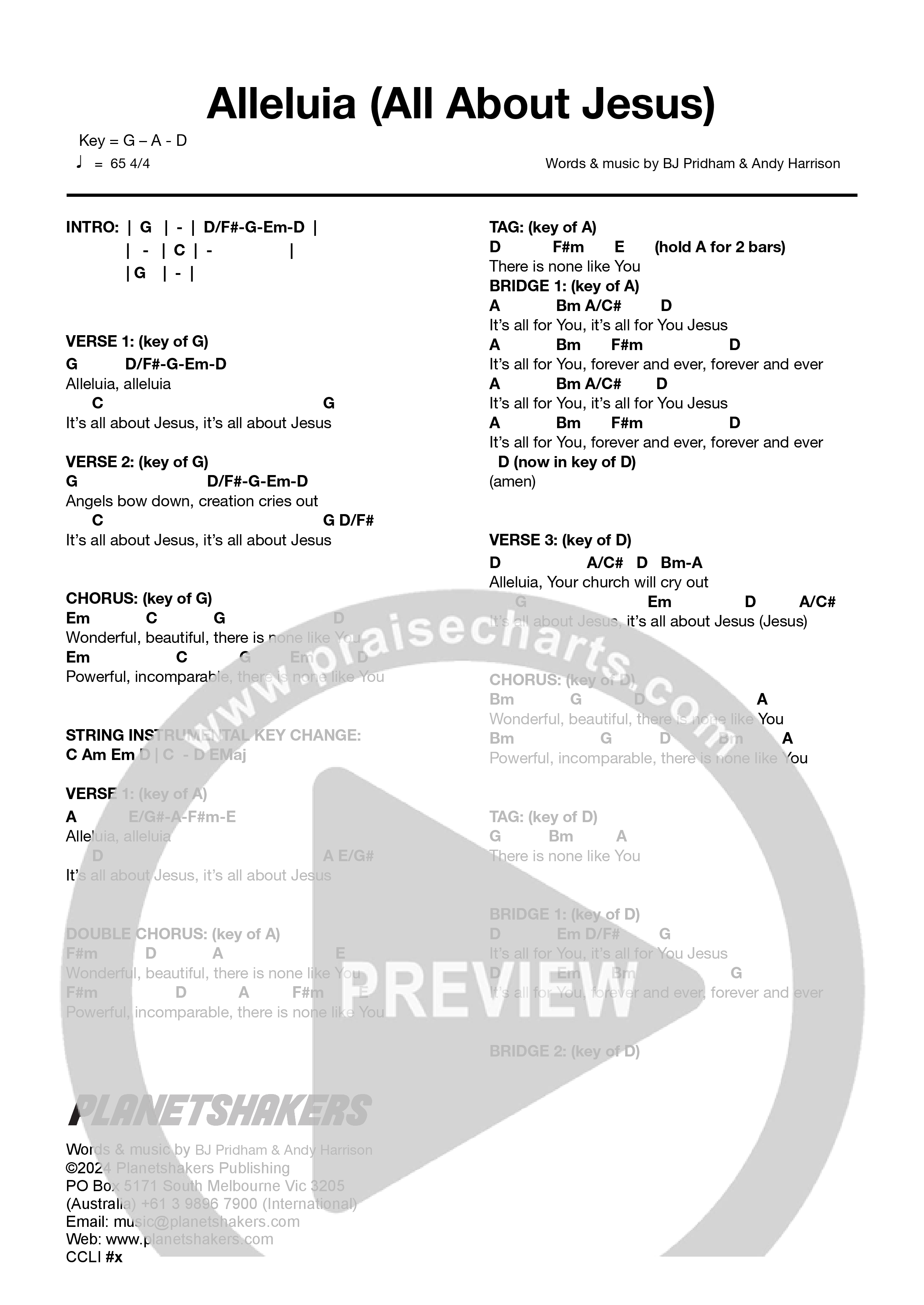 Alleluia (All About Jesus) (Live) Chord Chart (Planetshakers)