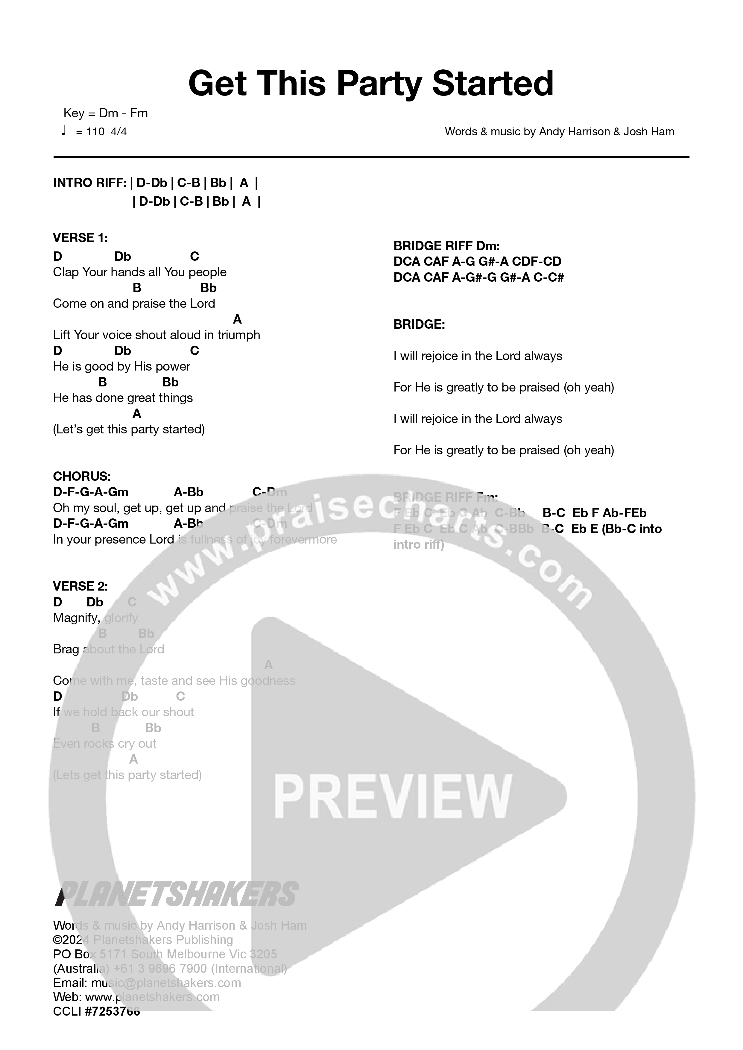 Get This Party Started (Live) Chord Chart (Planetshakers)