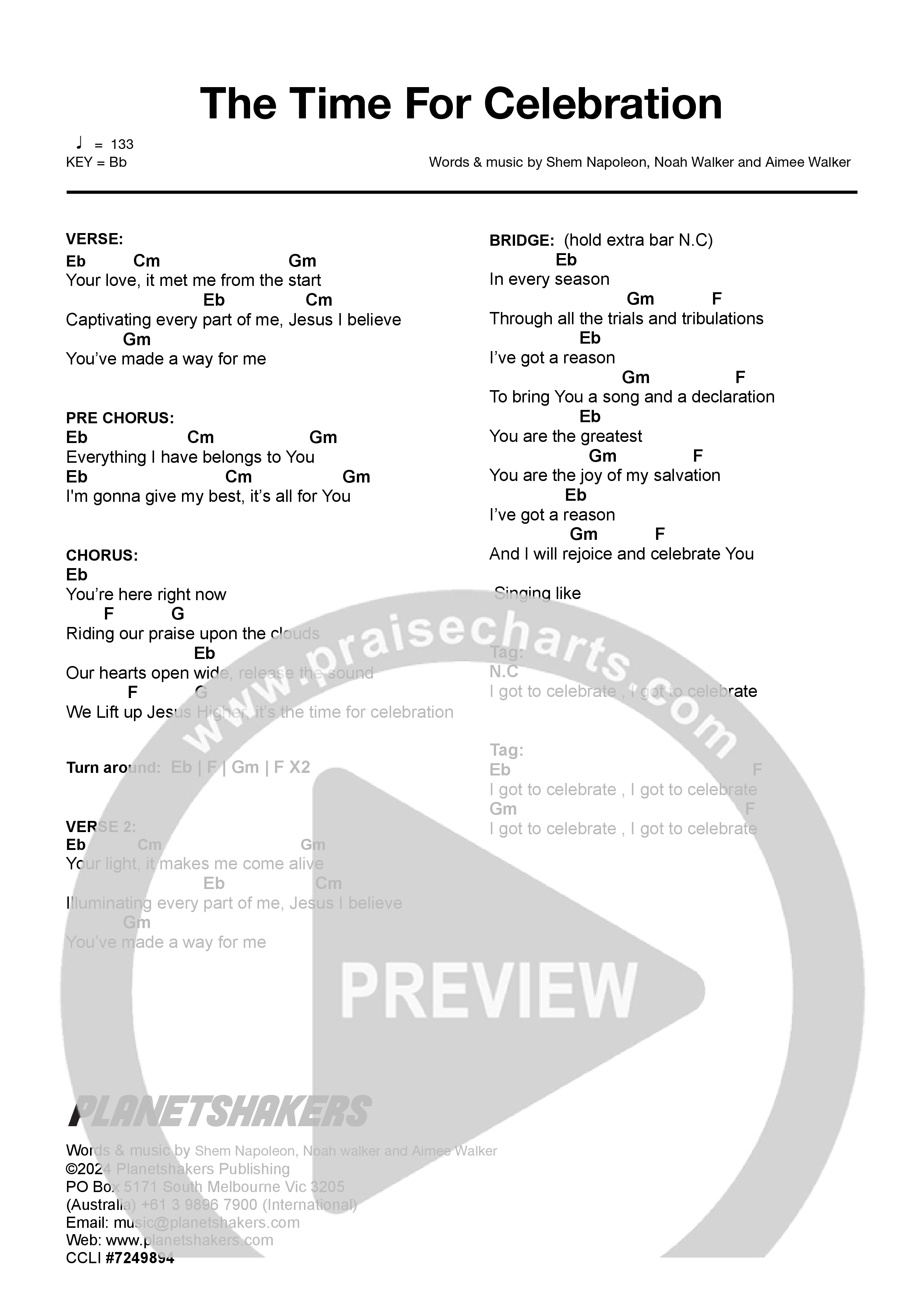 Time For Celebration (Live) Chord Chart (Planetshakers)