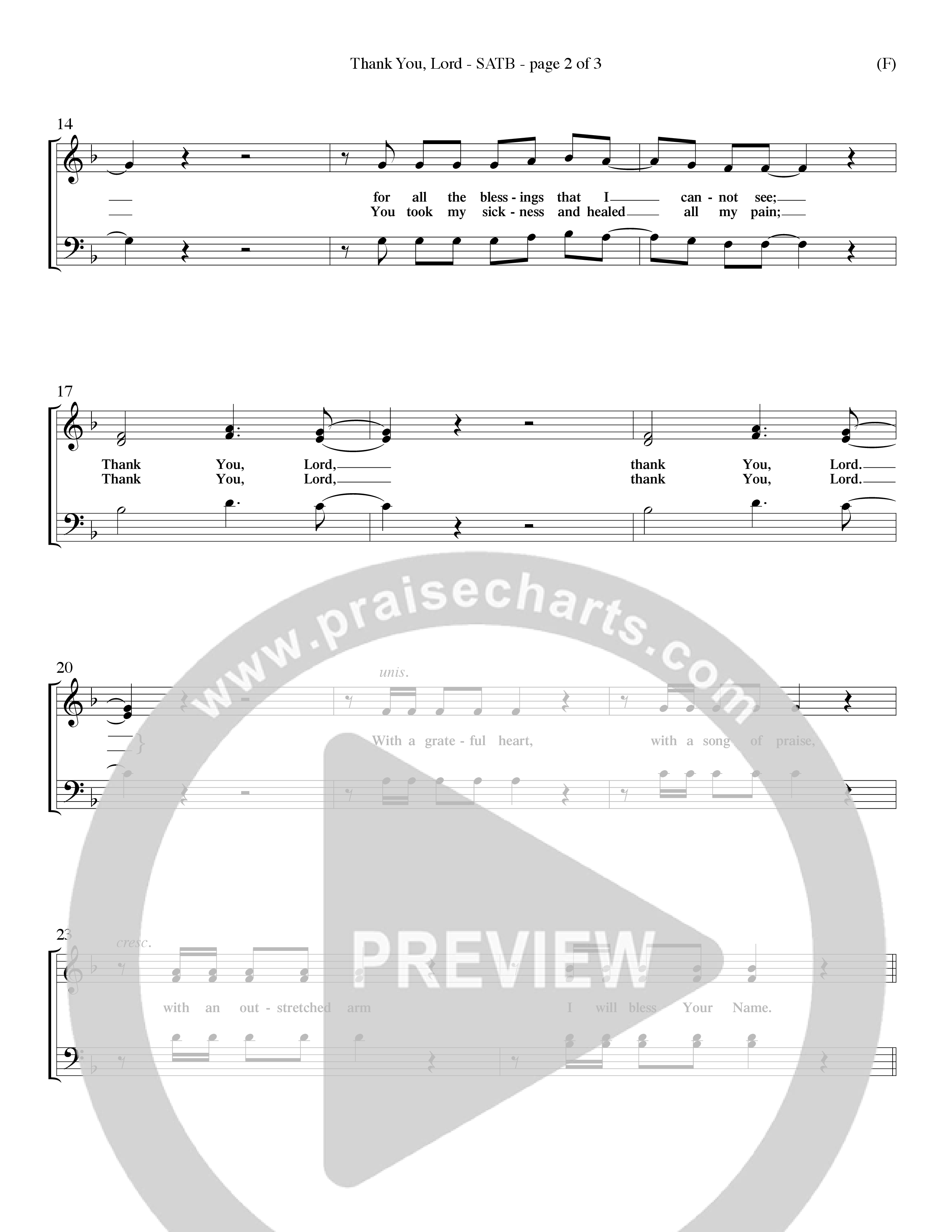 Thank You Lord (Choral Anthem SATB) Choir Sheet (SATB) (Word Music Choral / Orch. Dave Williamson)