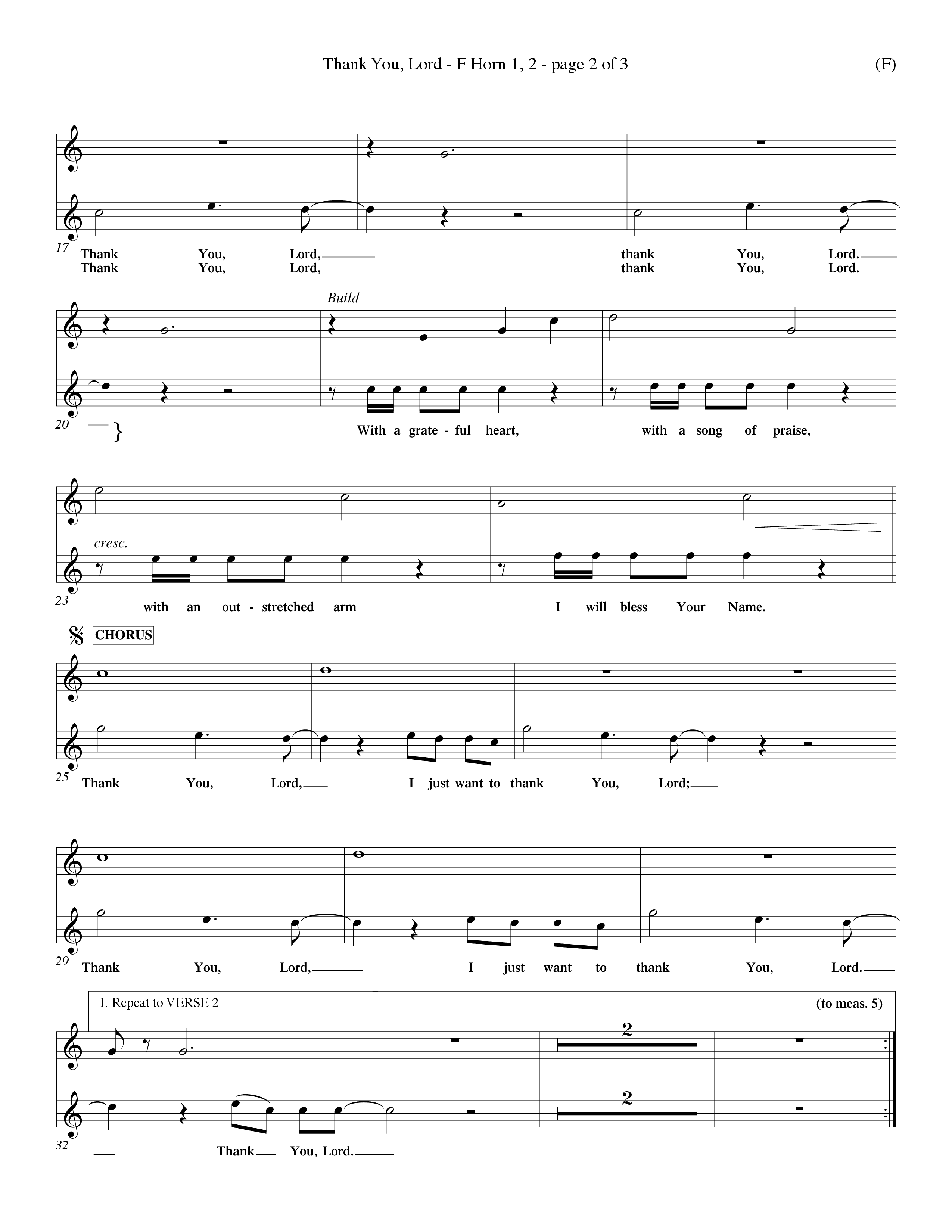 Thank You Lord (Choral Anthem SATB) French Horn (Word Music Choral / Orch. Dave Williamson)