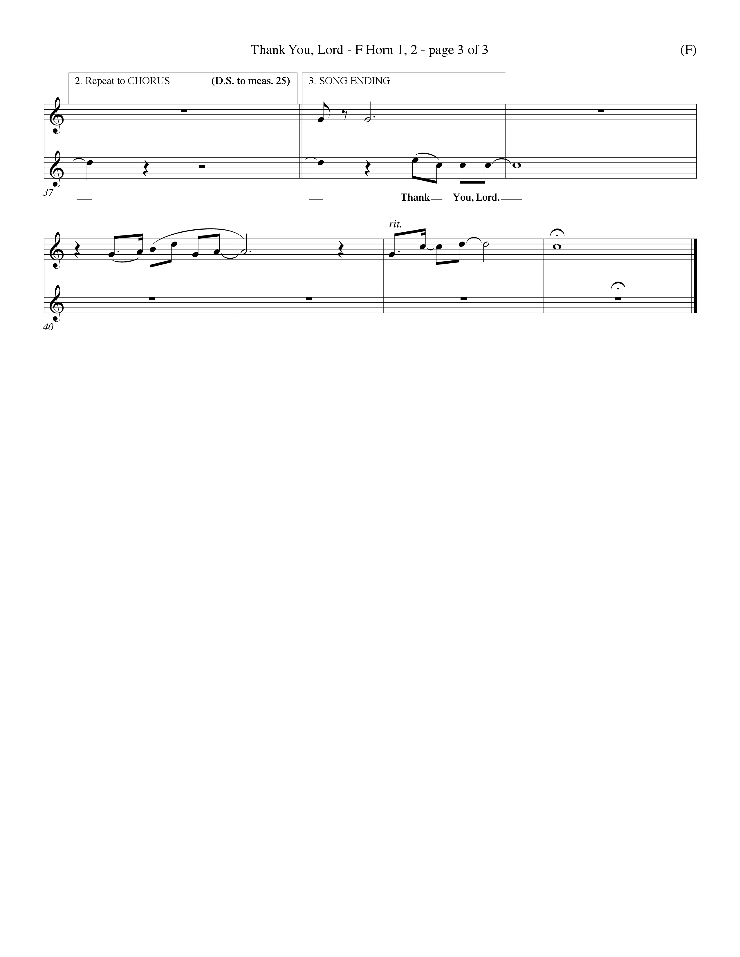 Thank You Lord (Choral Anthem SATB) French Horn (Word Music Choral / Orch. Dave Williamson)