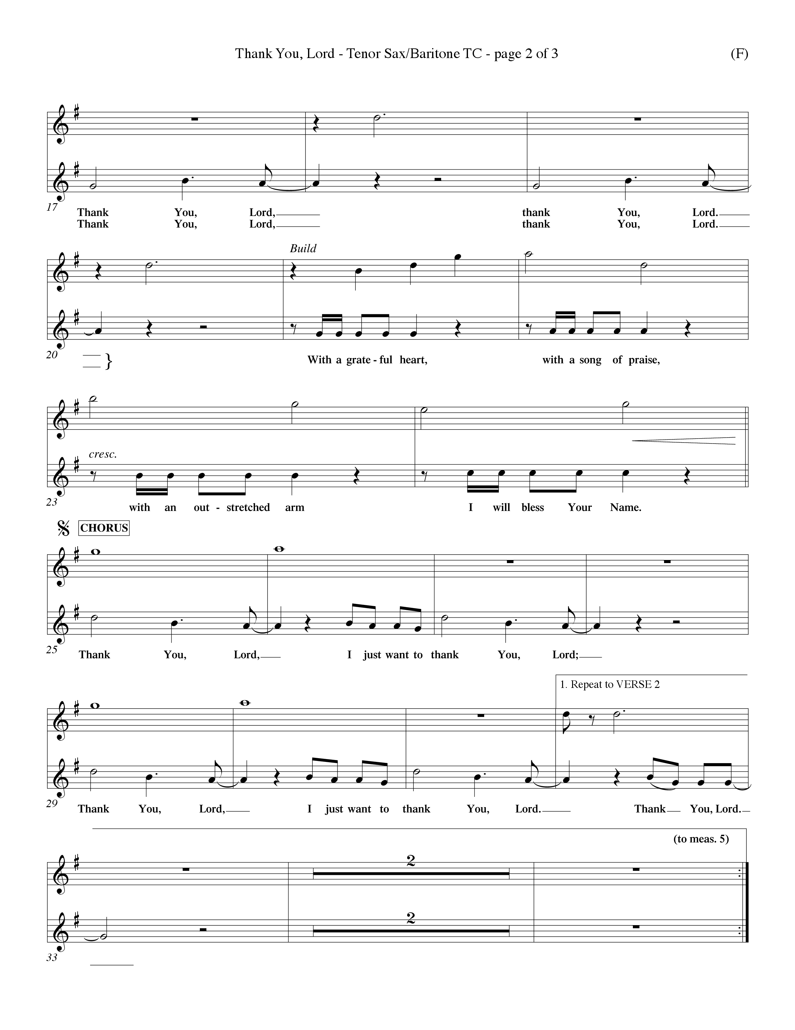 Thank You Lord (Choral Anthem SATB) Tenor Sax/Baritone T.C. (Word Music Choral / Orch. Dave Williamson)