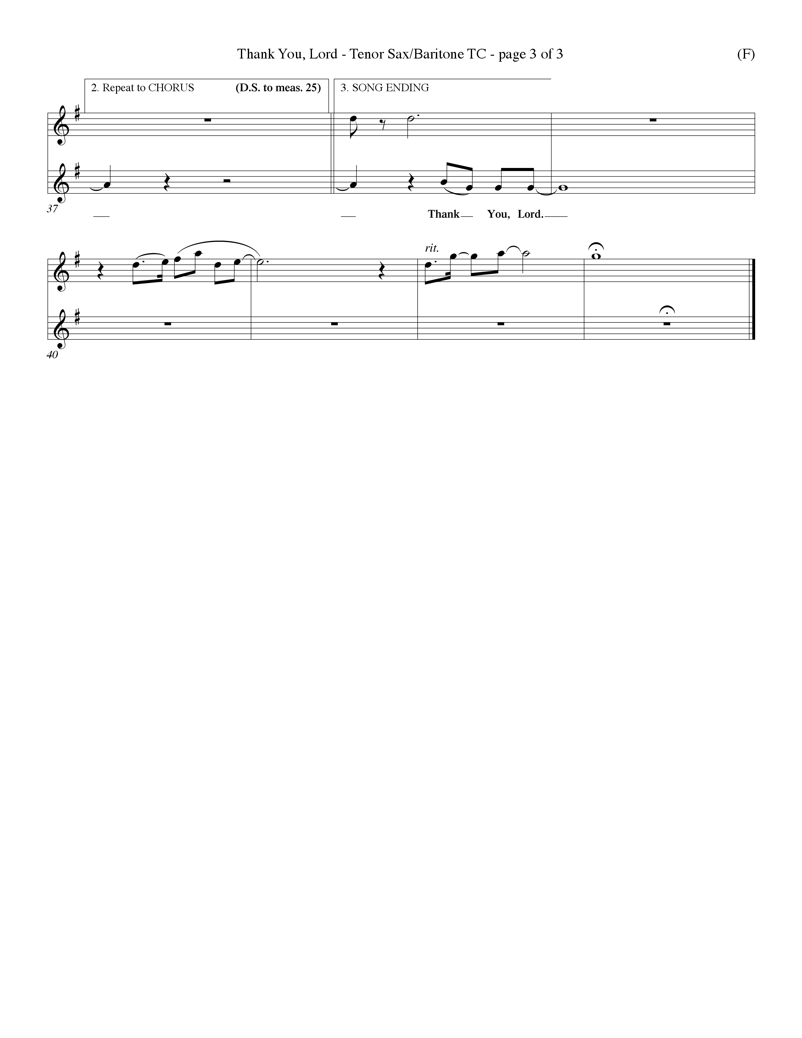 Thank You Lord (Choral Anthem SATB) Tenor Sax/Baritone T.C. (Word Music Choral / Orch. Dave Williamson)
