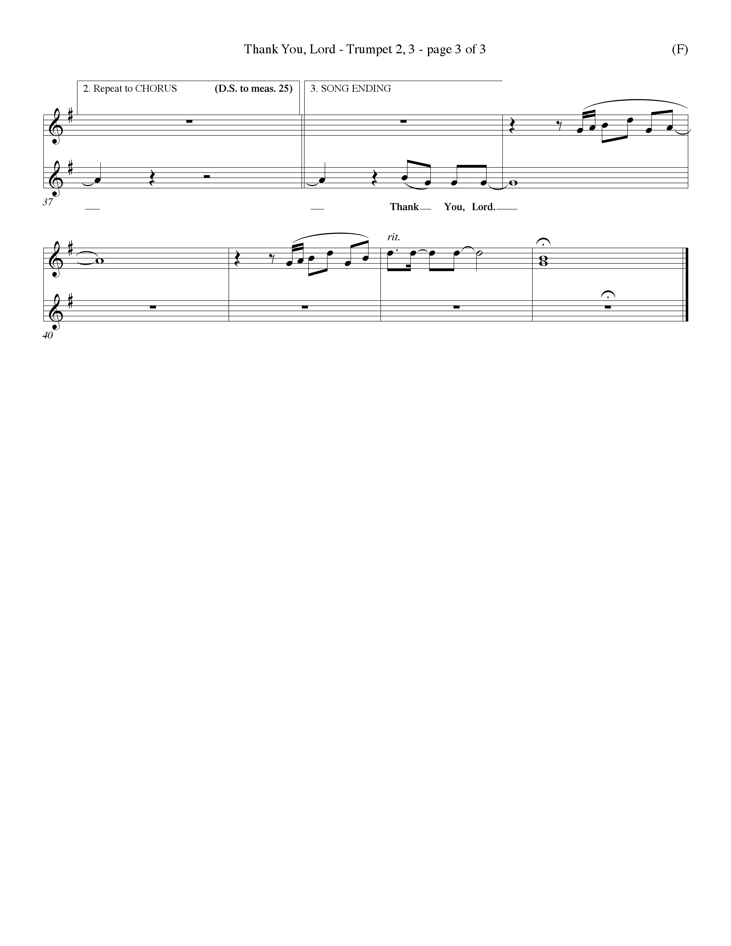 Thank You Lord (Choral Anthem SATB) Trumpet 2/3 (Word Music Choral / Orch. Dave Williamson)