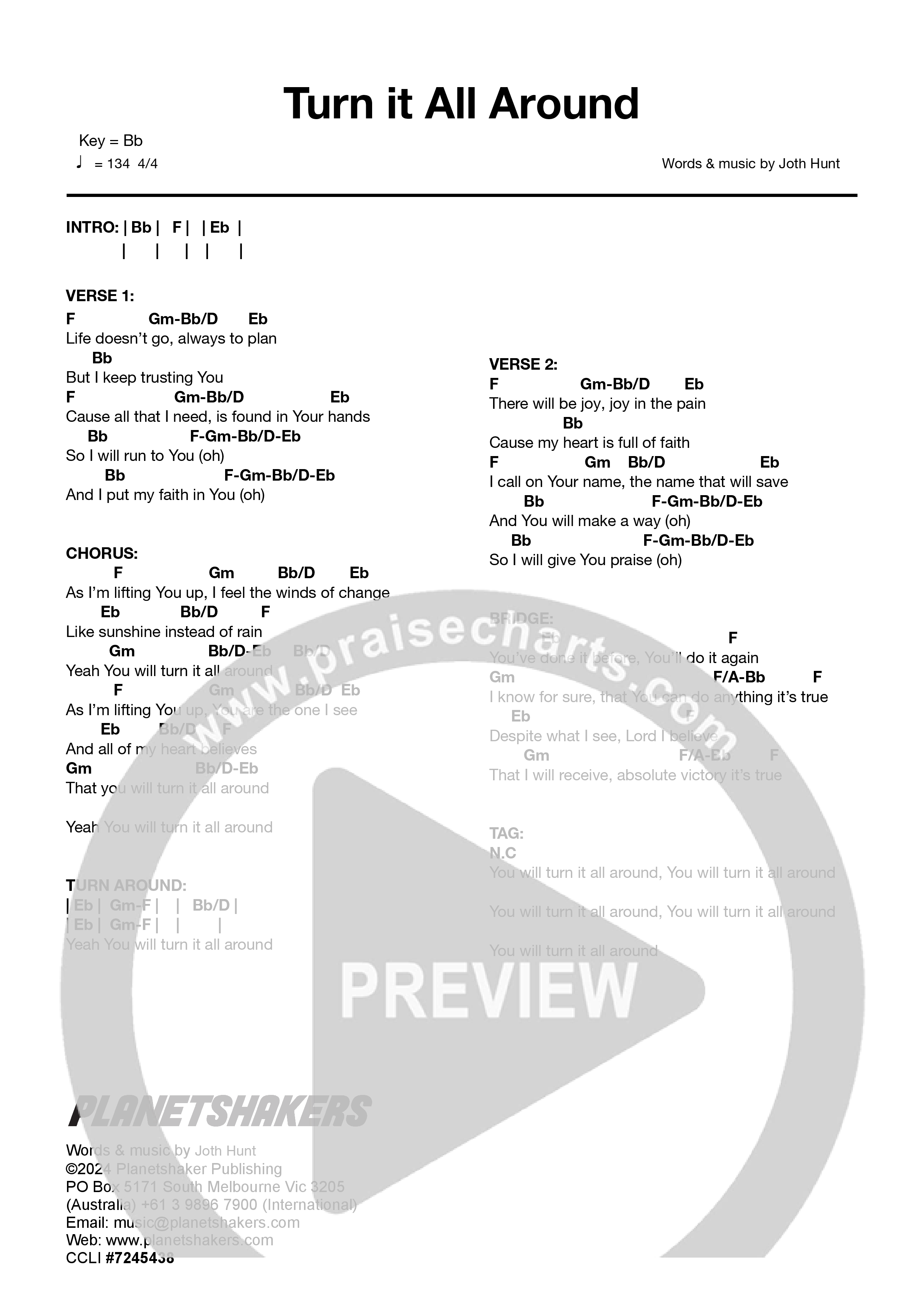 Turn It Around (Live) Chord Chart (Planetshakers)