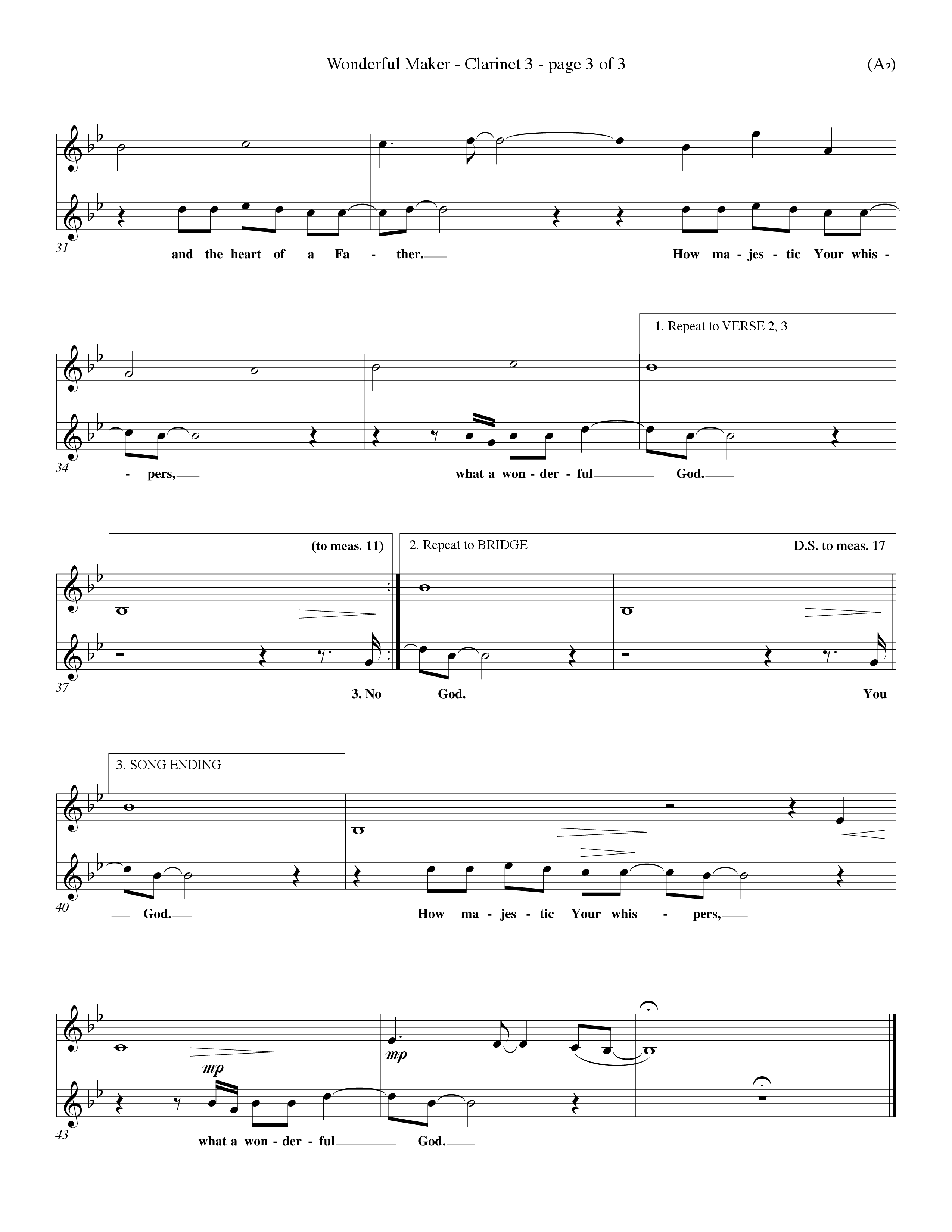 Wonderful Maker (Choral Anthem SATB) Clarinet 3 (Word Music Choral / Orch. David Winkler)