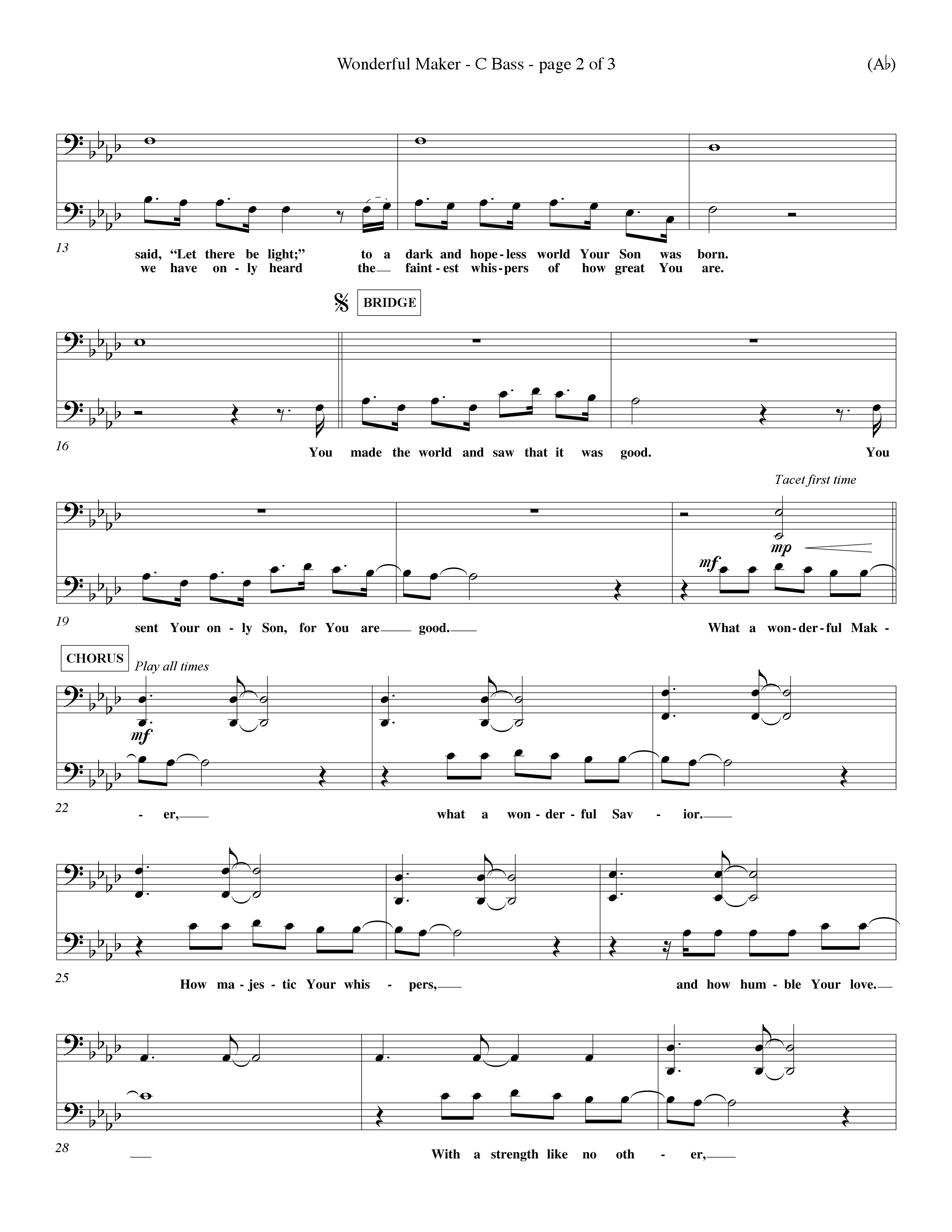 Wonderful Maker (Choral Anthem SATB) Contrabass (Word Music Choral / Orch. David Winkler)