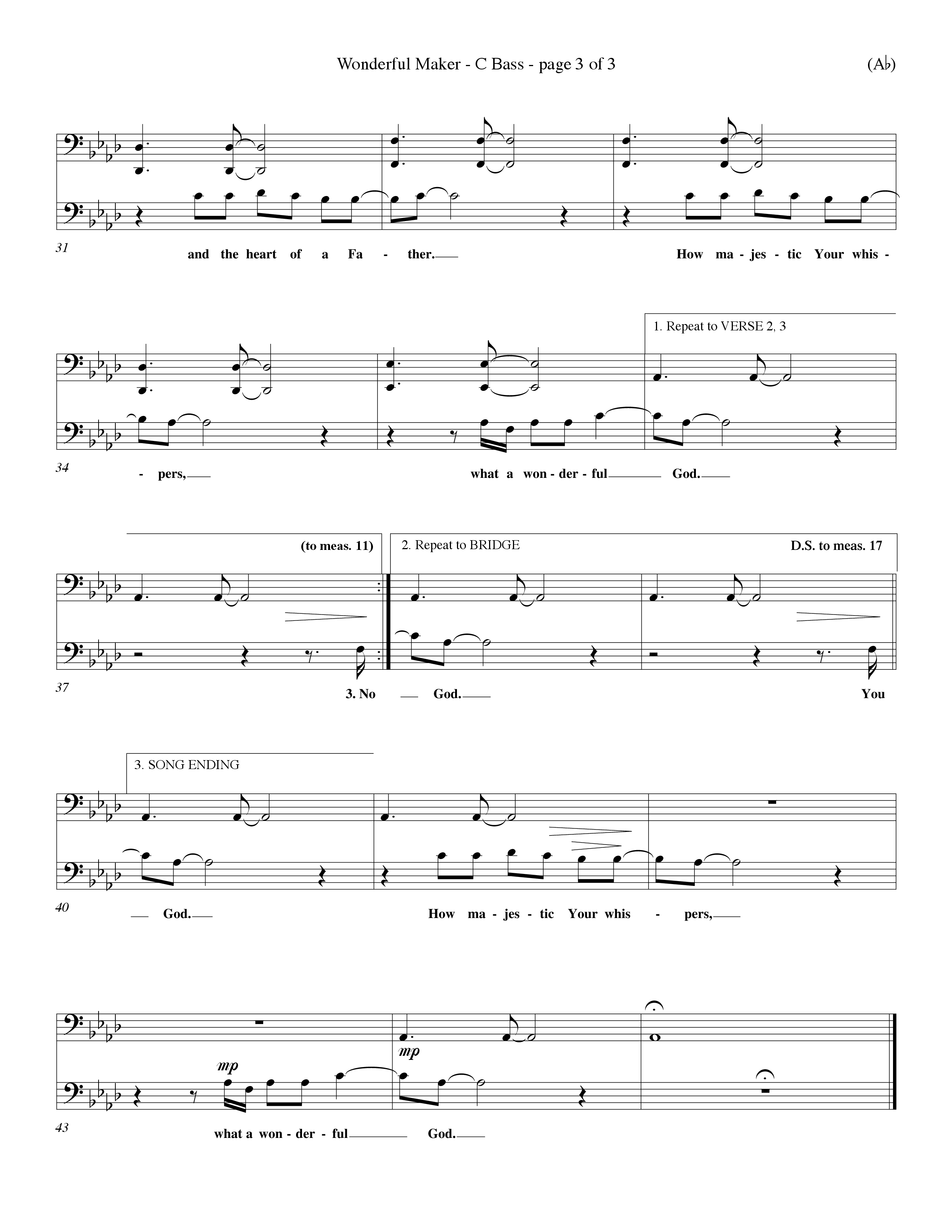 Wonderful Maker (Choral Anthem SATB) Contrabass (Word Music Choral / Orch. David Winkler)