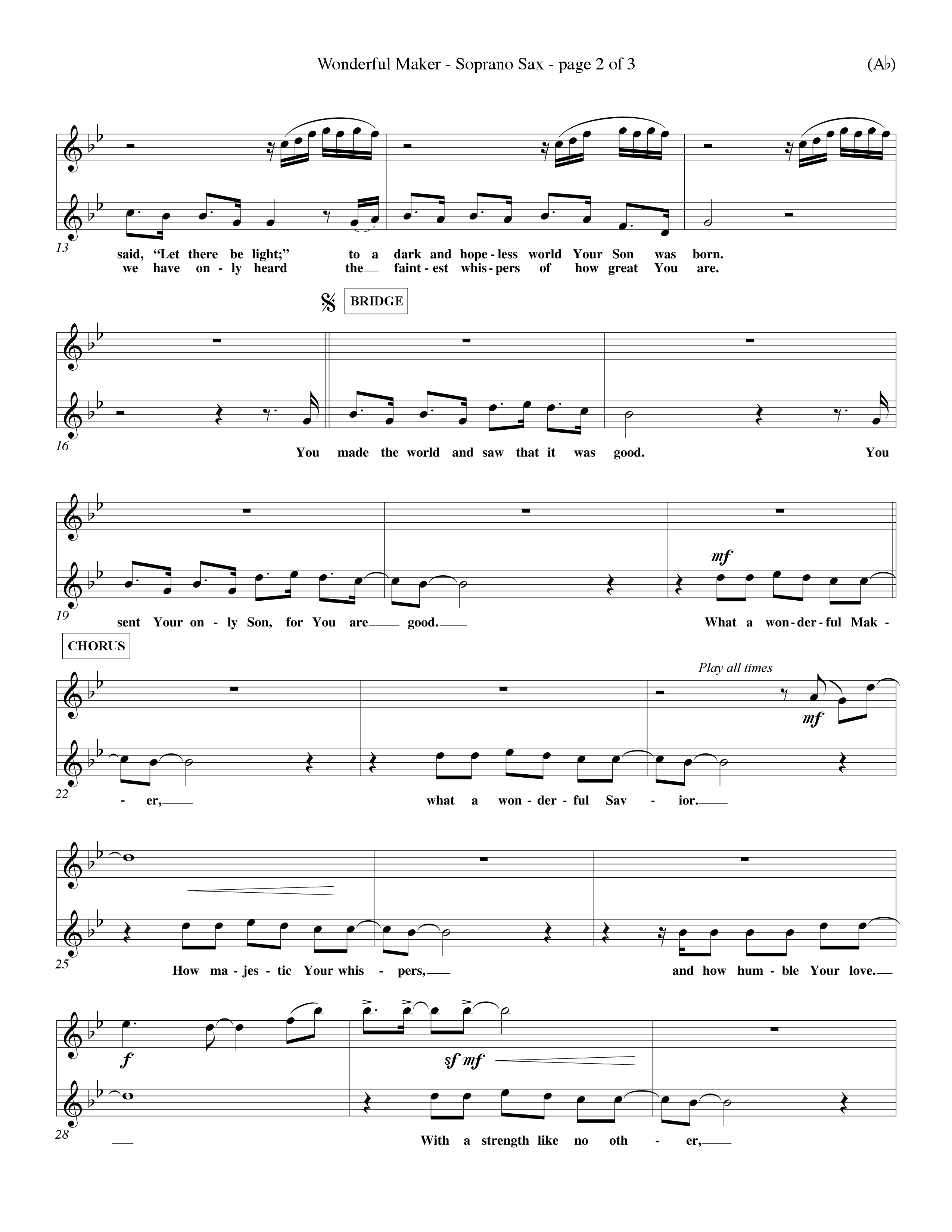 Wonderful Maker (Choral Anthem SATB) Saxophone (Word Music Choral / Orch. David Winkler)