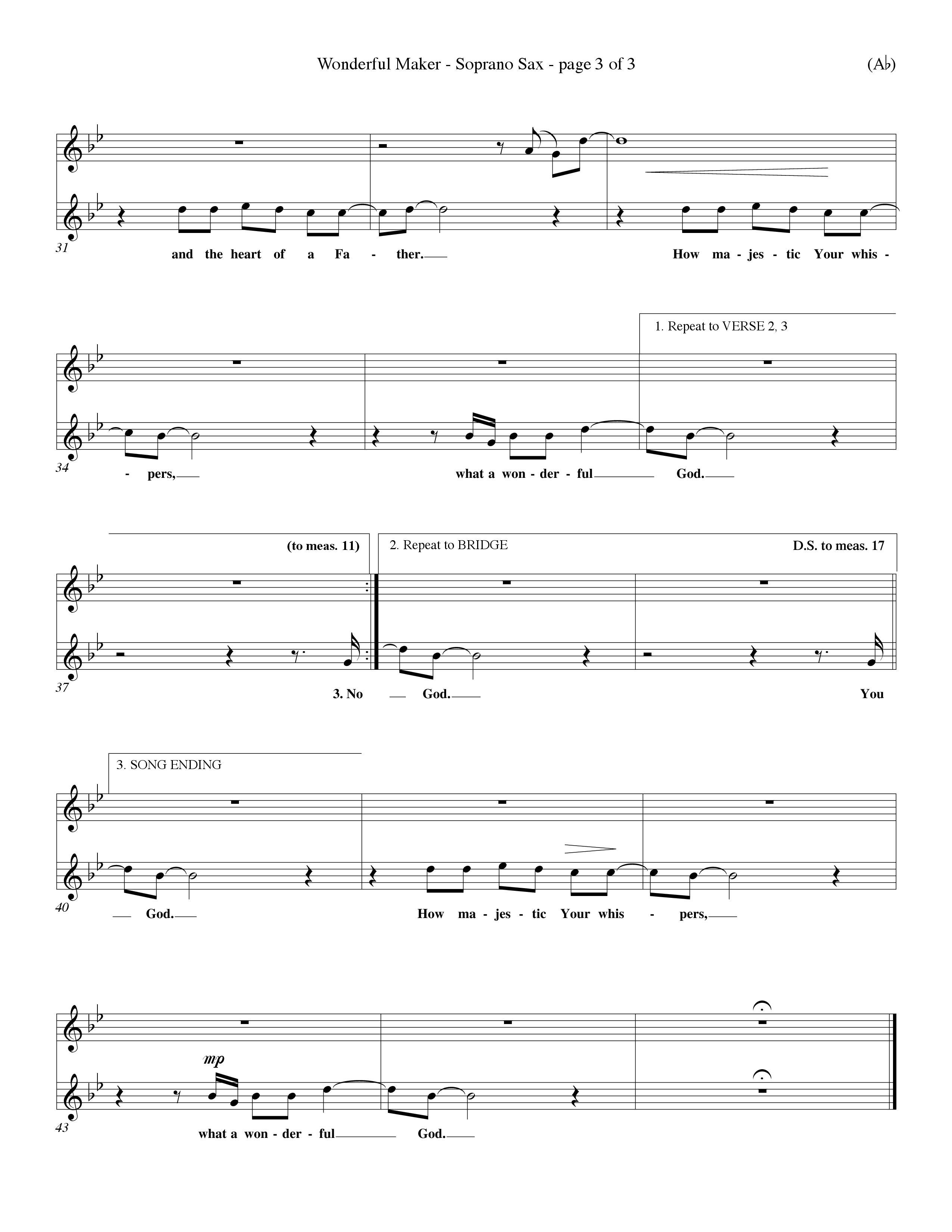 Wonderful Maker (Choral Anthem SATB) Saxophone (Word Music Choral / Orch. David Winkler)