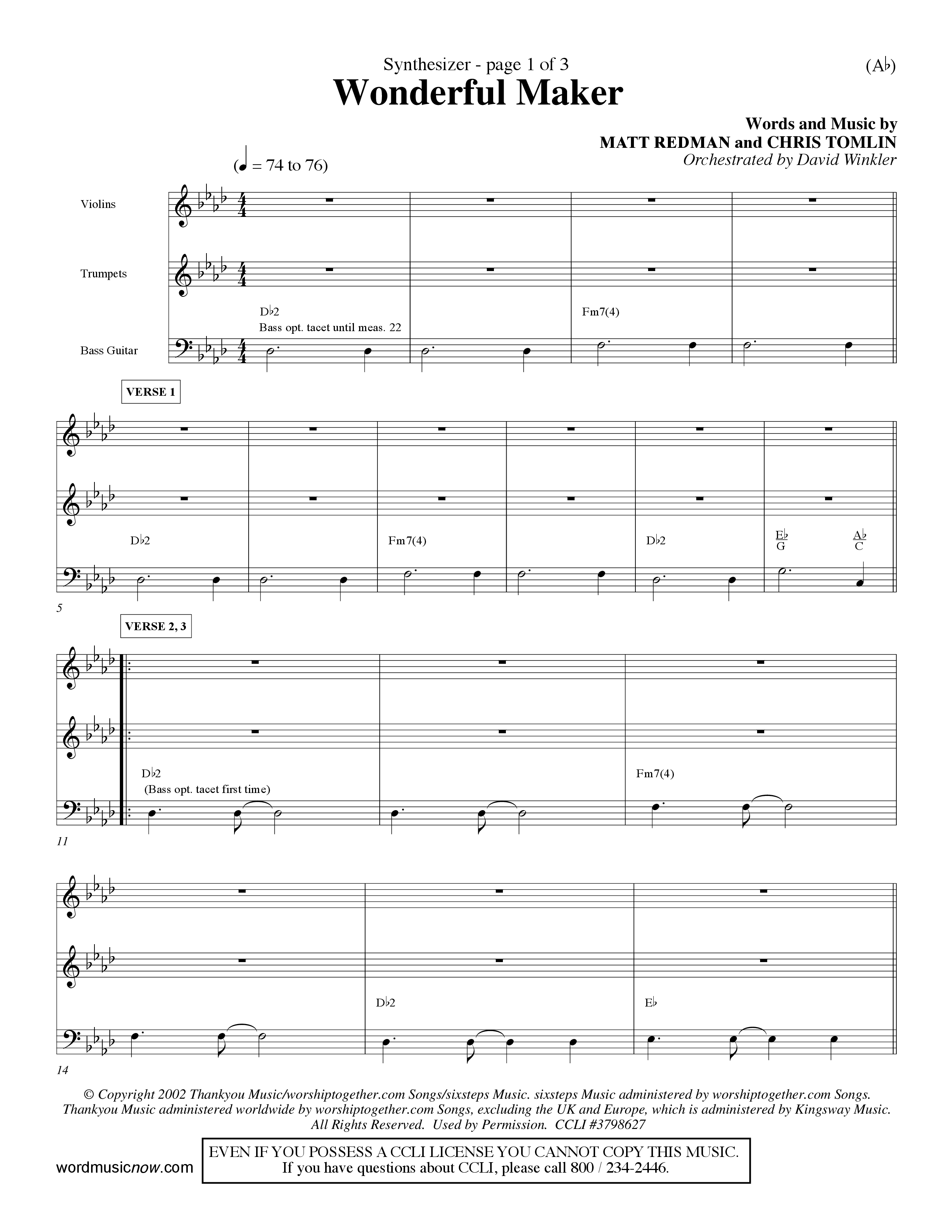Wonderful Maker (Choral Anthem SATB) Synth (Word Music Choral / Orch. David Winkler)
