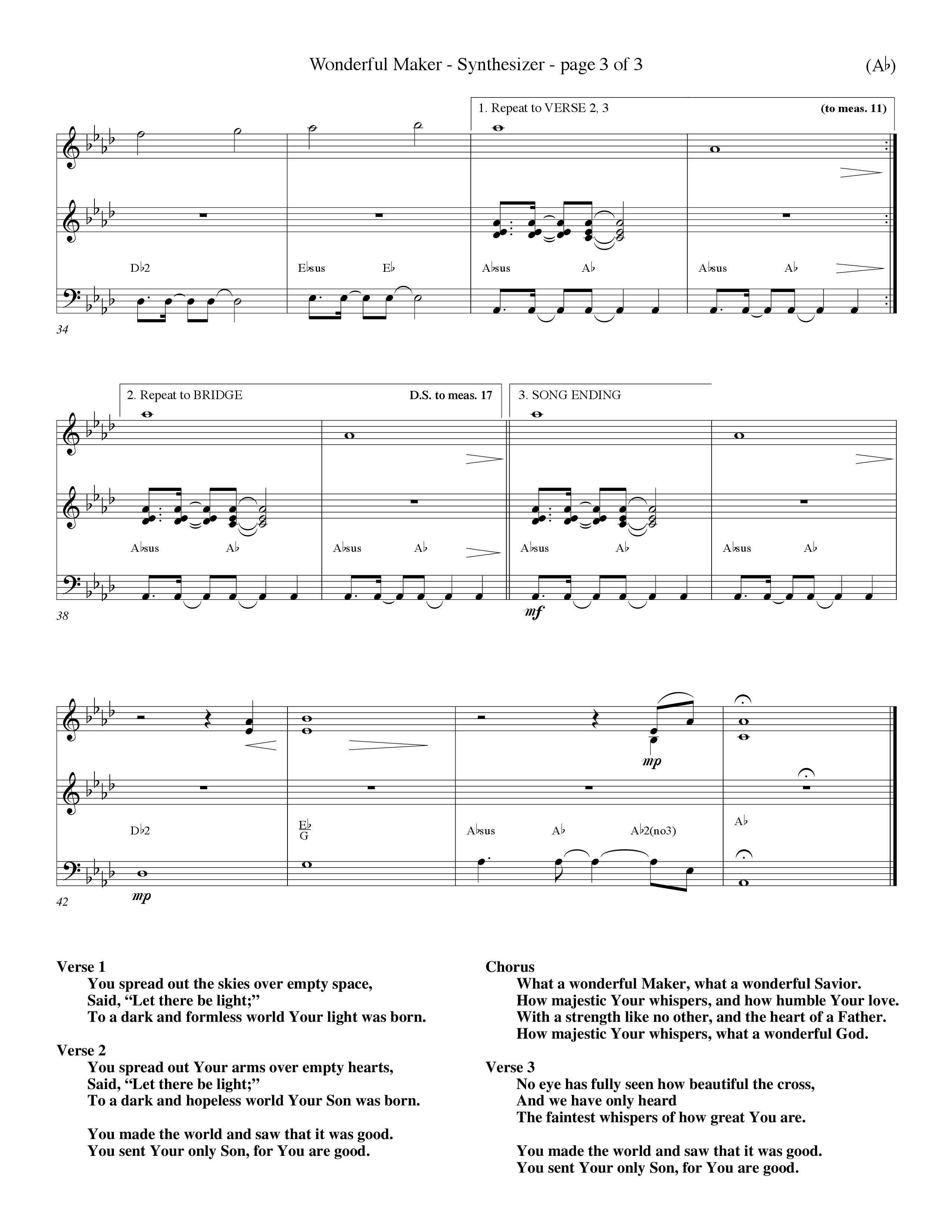 Wonderful Maker (Choral Anthem SATB) Synth (Word Music Choral / Orch. David Winkler)