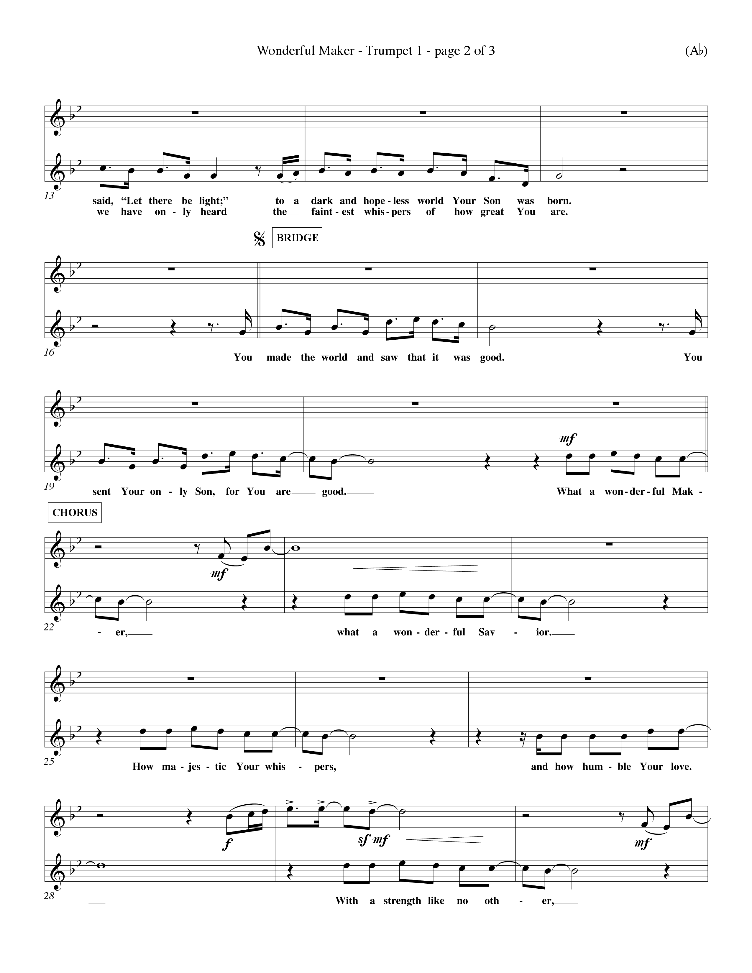 Wonderful Maker (Choral Anthem SATB) Trumpet 1 (Word Music Choral / Orch. David Winkler)