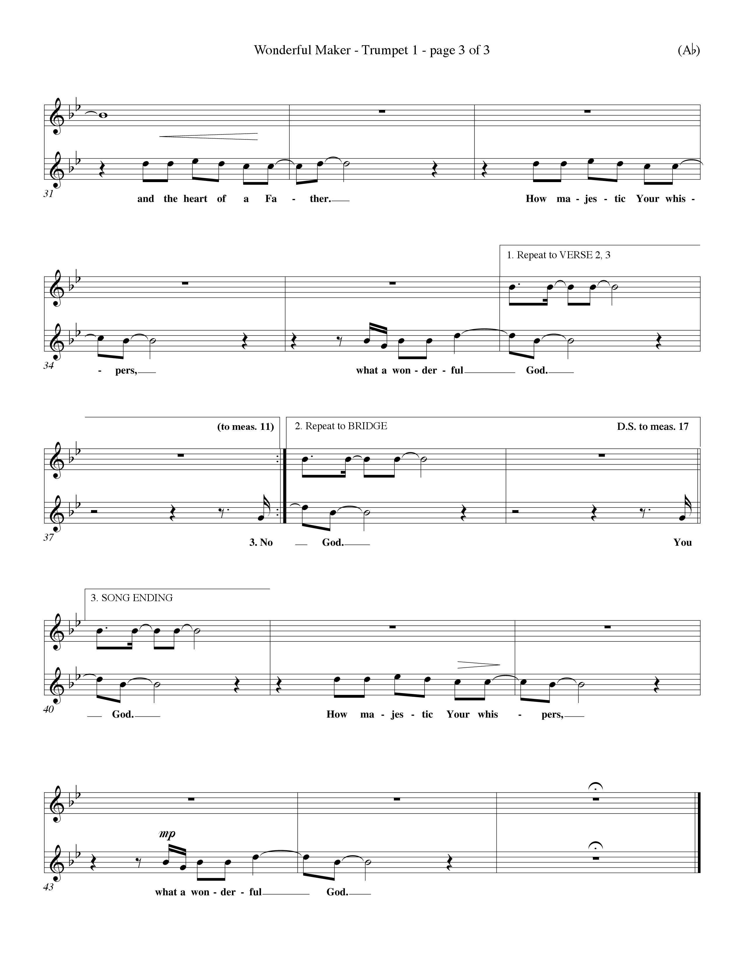 Wonderful Maker (Choral Anthem SATB) Trumpet 1 (Word Music Choral / Orch. David Winkler)