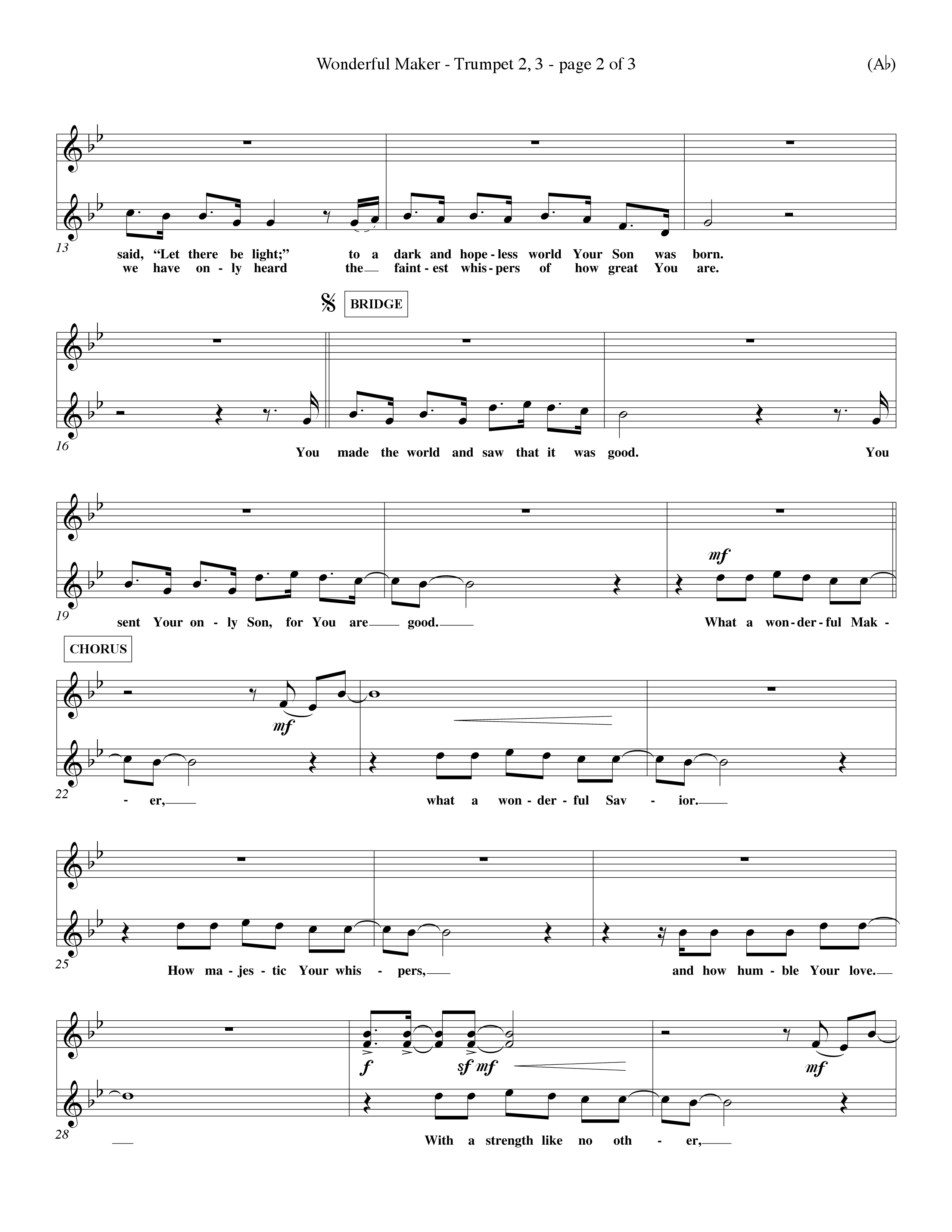 Wonderful Maker (Choral Anthem SATB) Trumpet 2/3 (Word Music Choral / Orch. David Winkler)