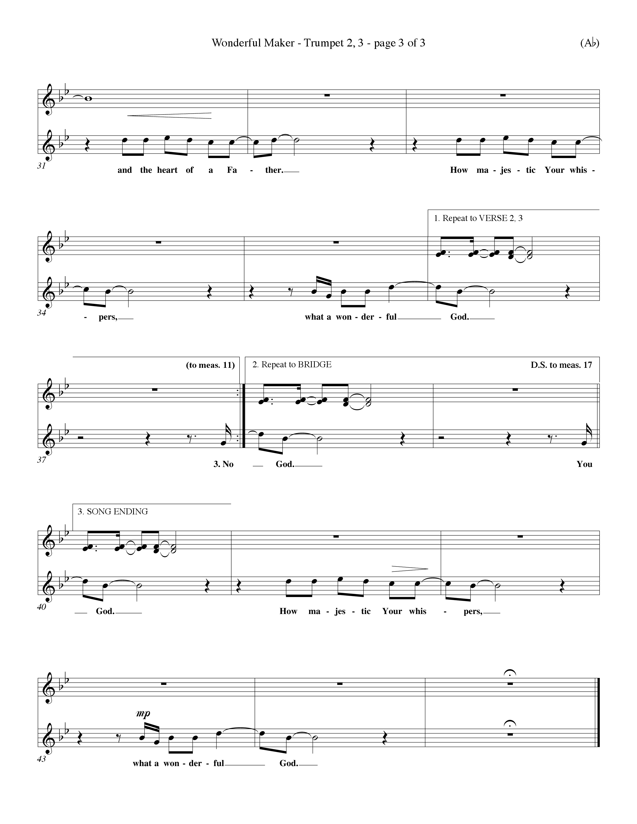Wonderful Maker (Choral Anthem SATB) Trumpet 2/3 (Word Music Choral / Orch. David Winkler)