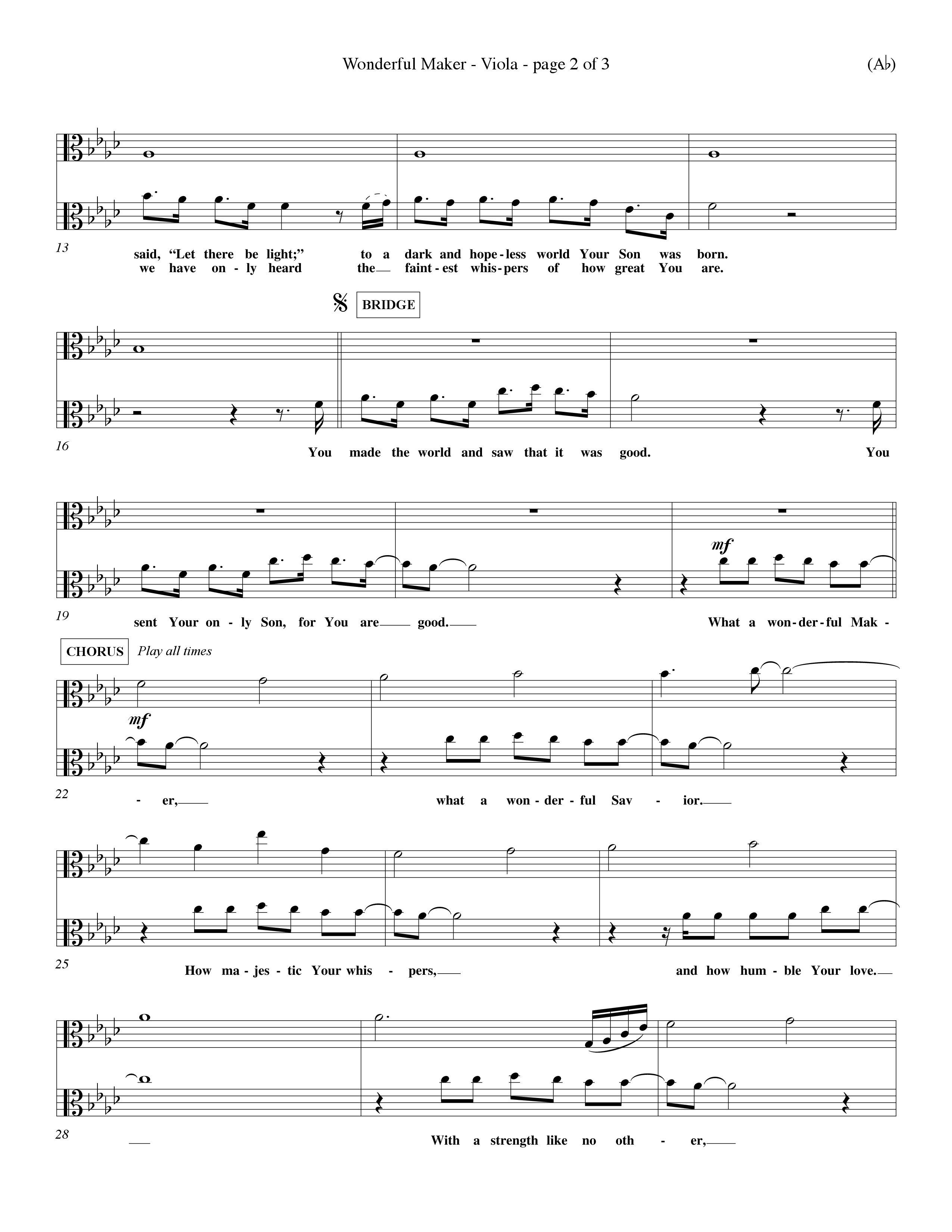 Wonderful Maker (Choral Anthem SATB) Viola (Word Music Choral / Orch. David Winkler)