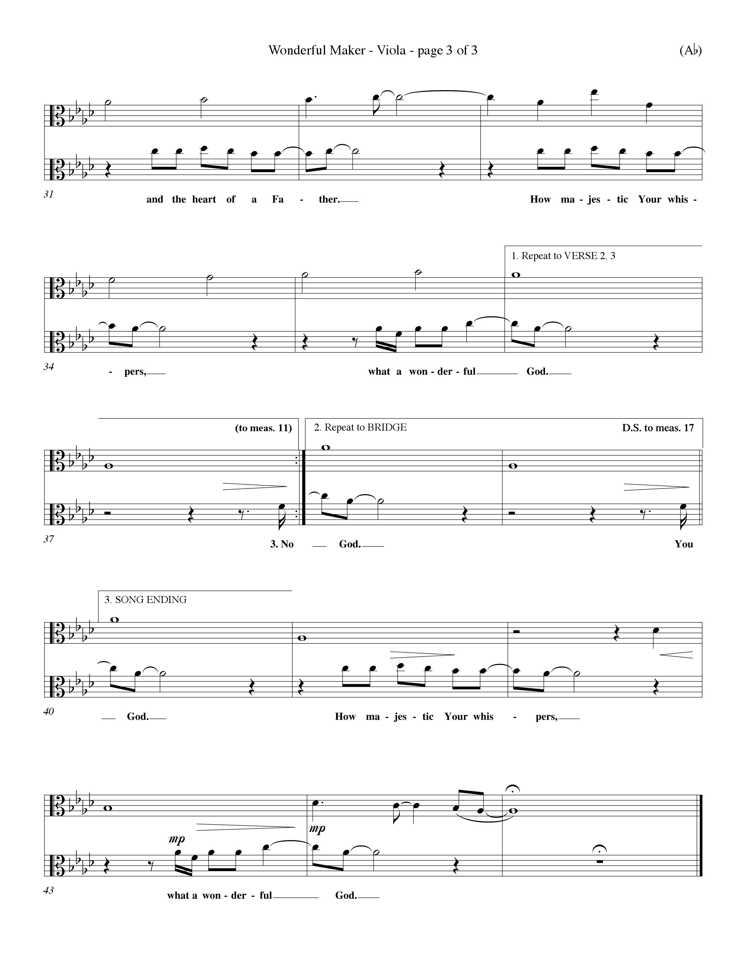 Wonderful Maker (Choral Anthem SATB) Viola (Word Music Choral / Orch. David Winkler)