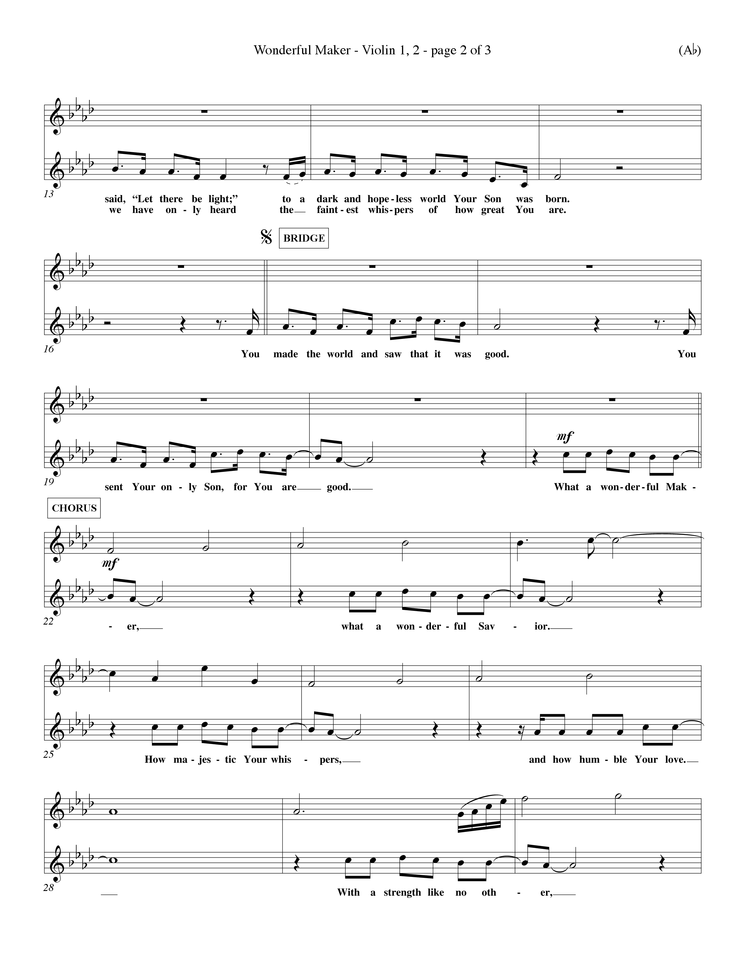 Wonderful Maker (Choral Anthem SATB) Violin 1/2 (Word Music Choral / Orch. David Winkler)