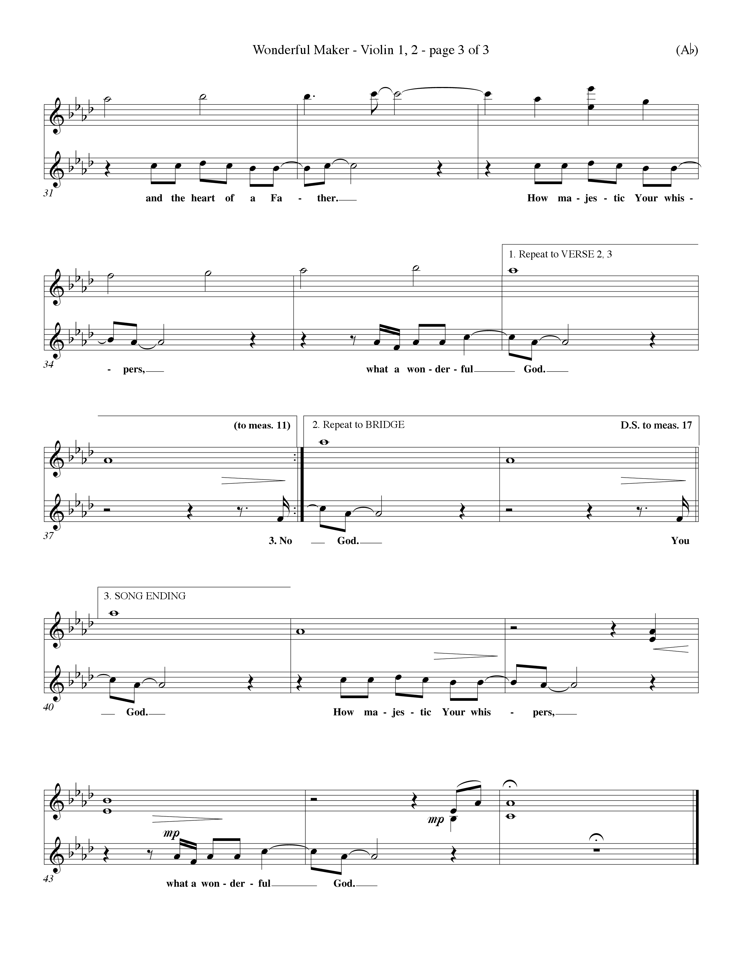 Wonderful Maker (Choral Anthem SATB) Violin 1/2 (Word Music Choral / Orch. David Winkler)
