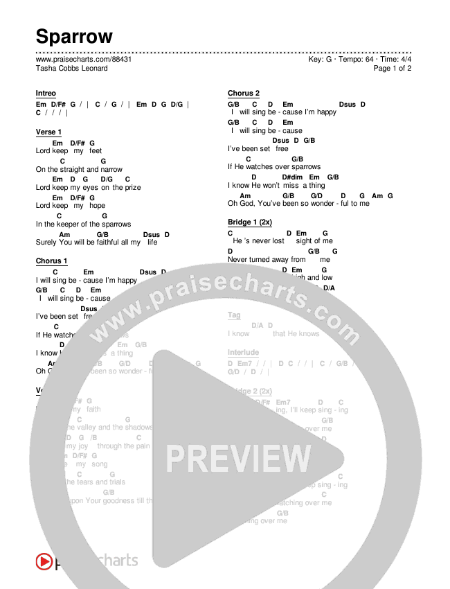 Sparrow Chords & Lyrics (Tasha Cobbs Leonard)