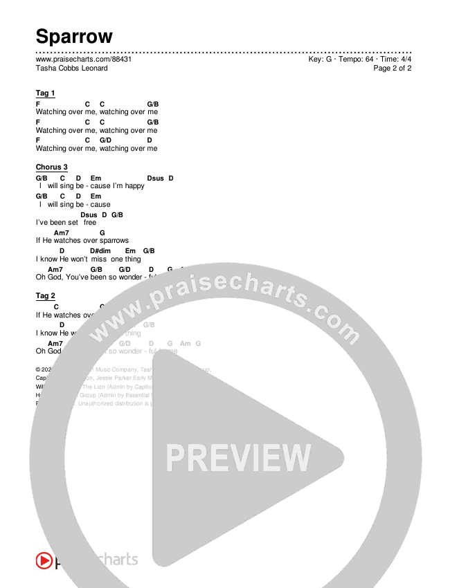 Sparrow Chords & Lyrics (Tasha Cobbs Leonard)