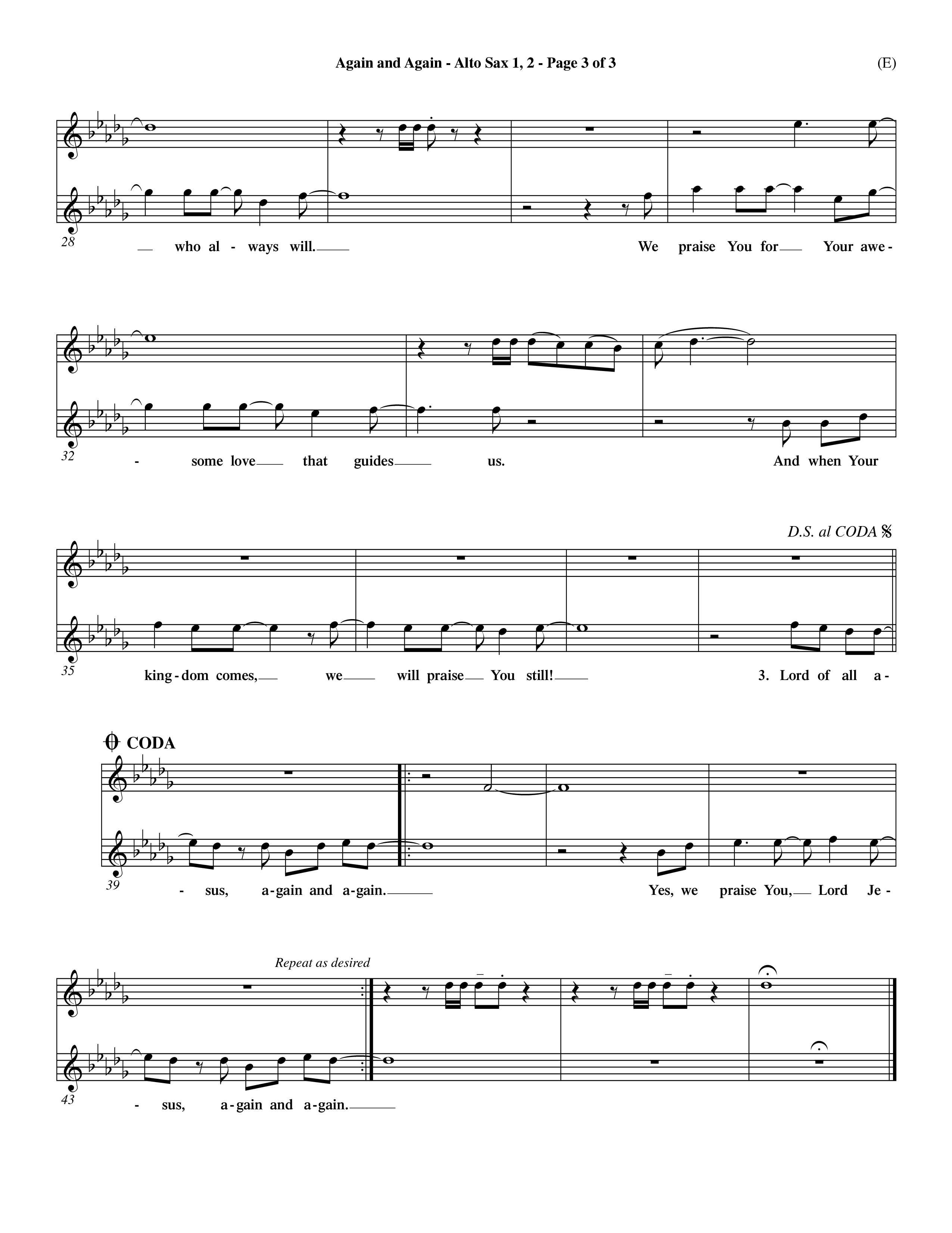Again And Again (Choral Anthem SATB) Alto Sax 1/2 (Word Music Choral / Orch. Dave Williamson)