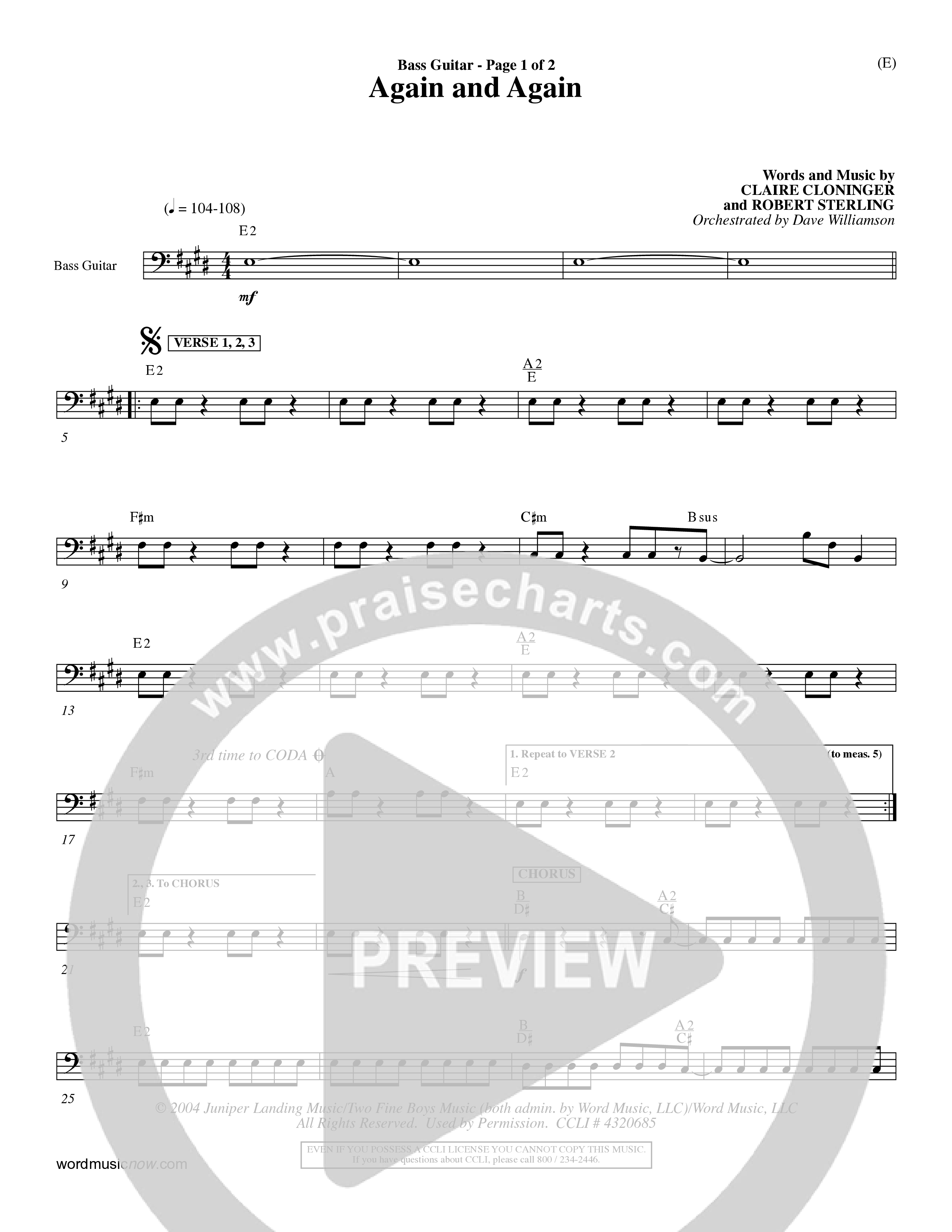 Again And Again (Choral Anthem SATB) Bass Guitar (Word Music Choral / Orch. Dave Williamson)