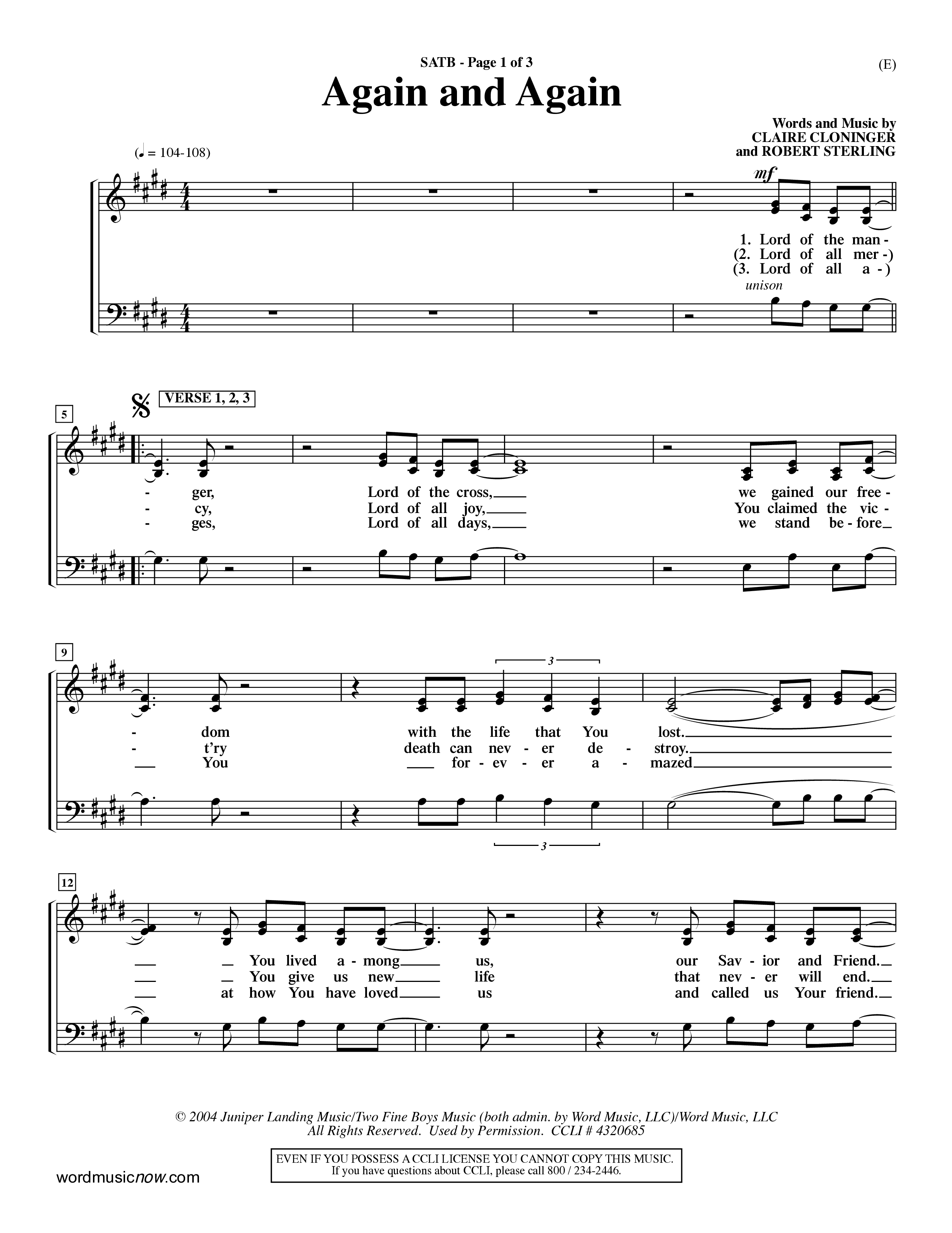 Again And Again (Choral Anthem SATB) Choir Sheet (SATB) (Word Music Choral / Orch. Dave Williamson)