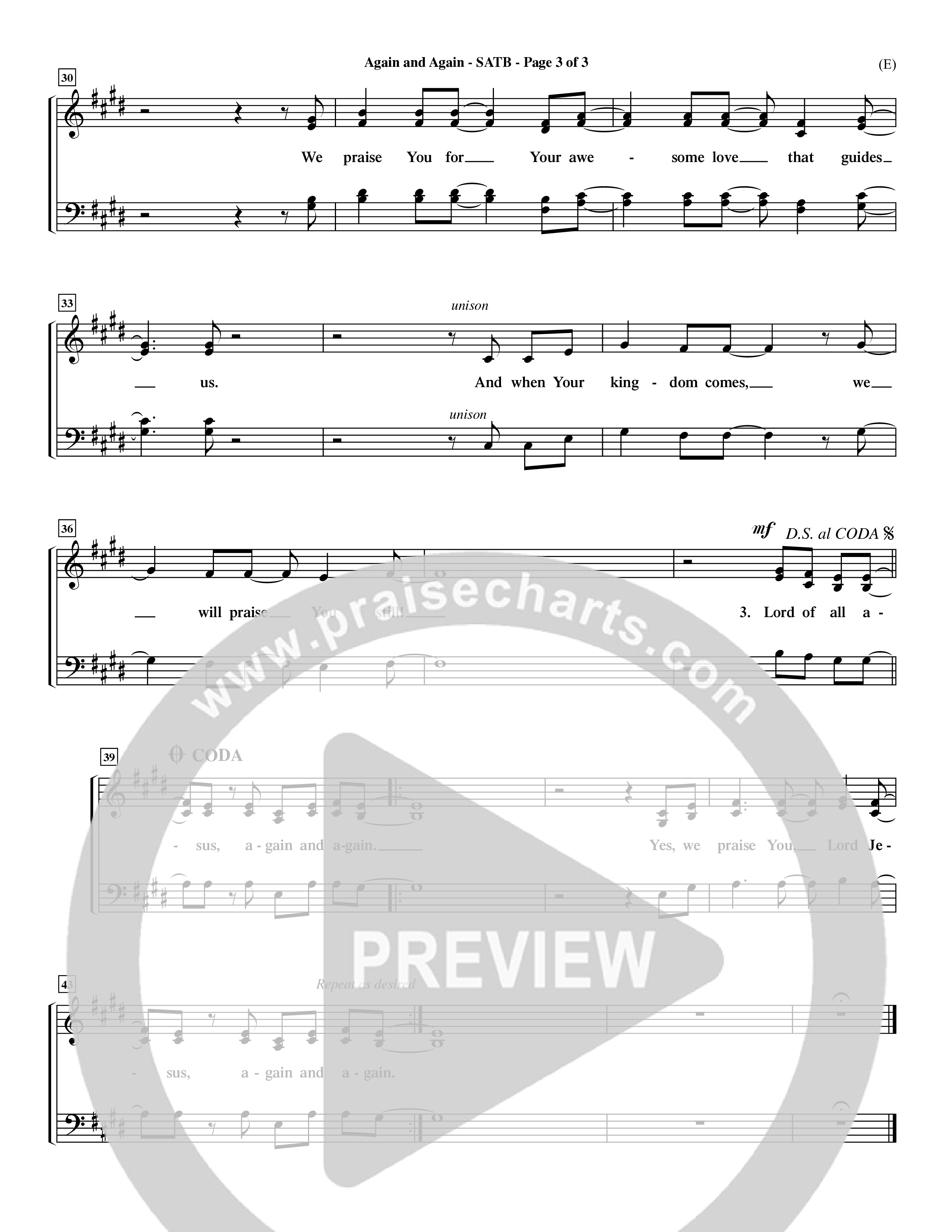 Again And Again (Choral Anthem SATB) Choir Sheet (SATB) (Word Music Choral / Orch. Dave Williamson)