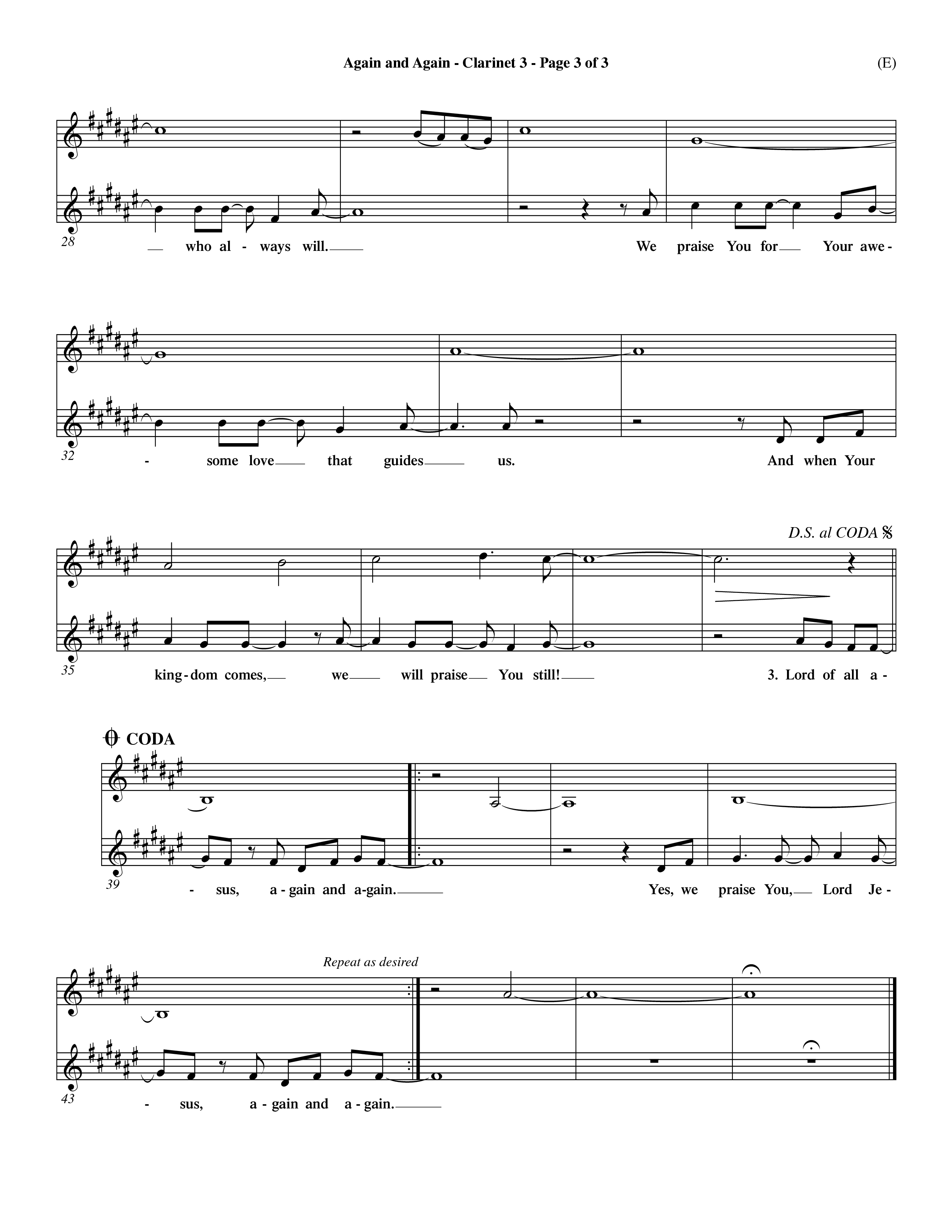 Again And Again (Choral Anthem SATB) Clarinet 3 (Word Music Choral / Orch. Dave Williamson)
