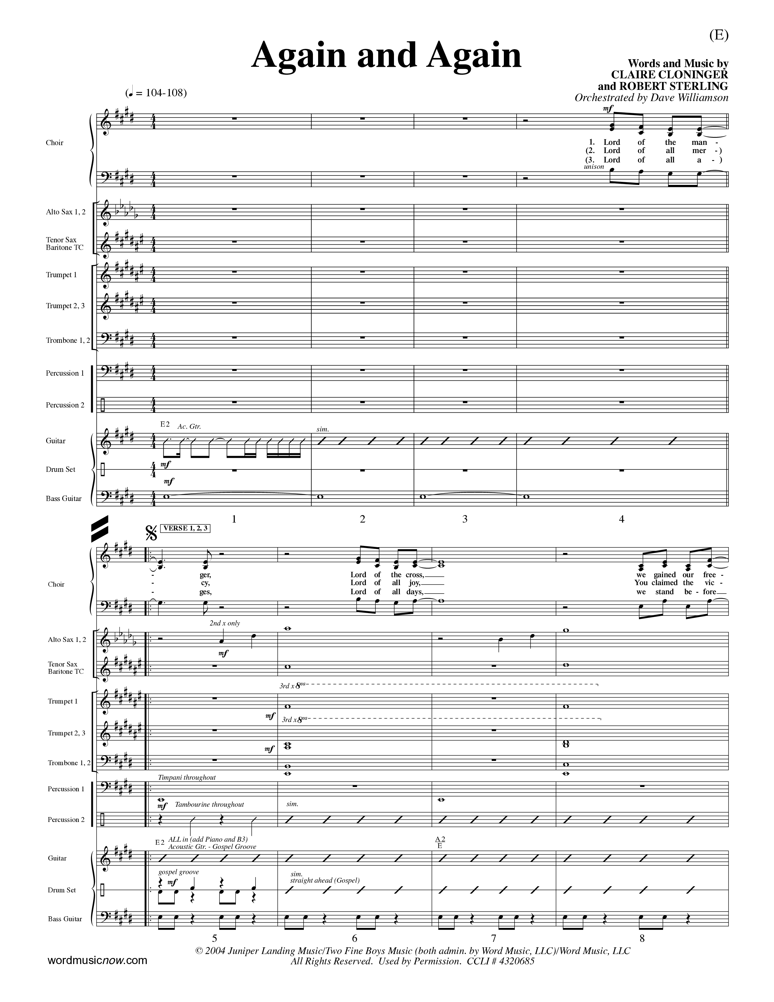 Again And Again (Choral Anthem SATB) Conductor's Score (Word Music Choral / Orch. Dave Williamson)