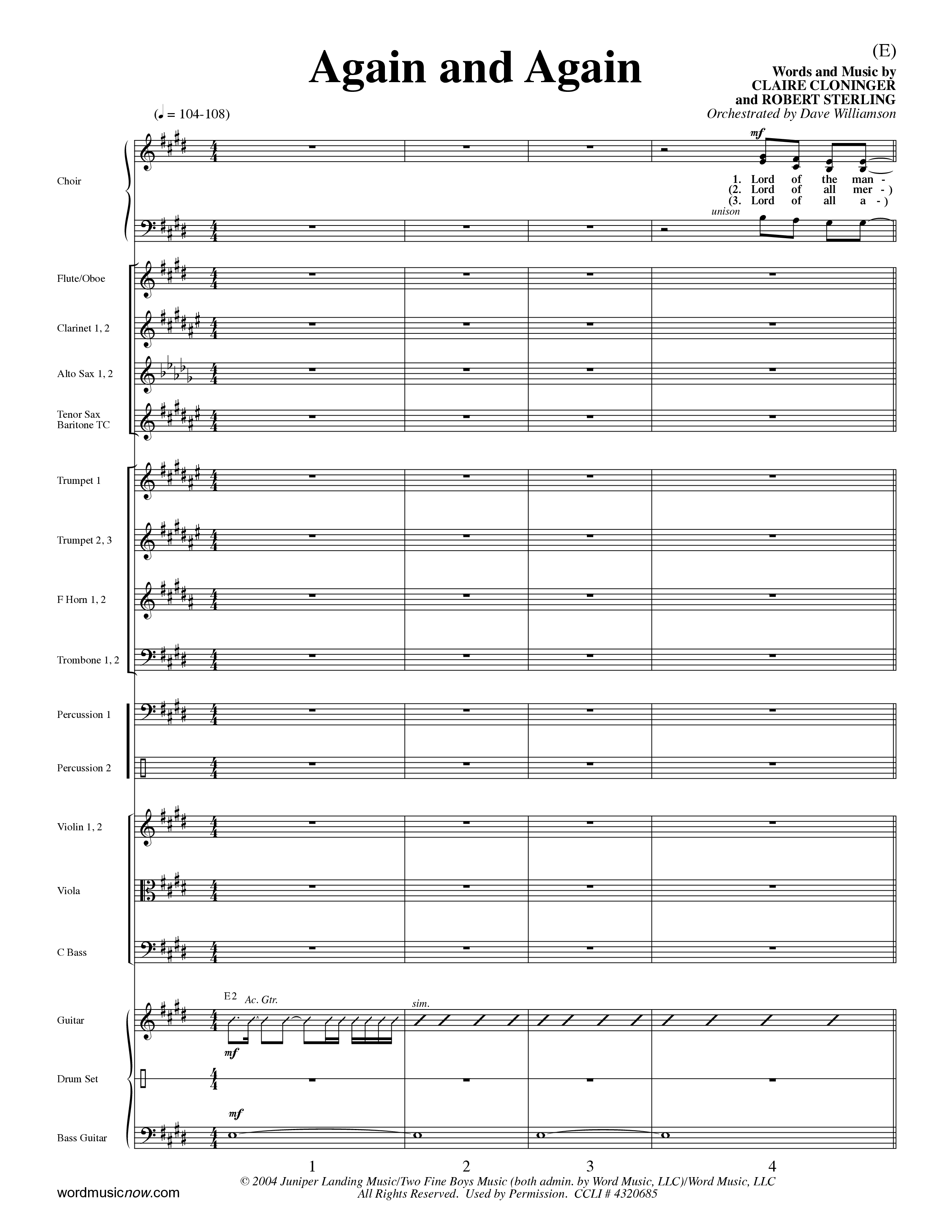 Again And Again (Choral Anthem SATB) Orchestration (Word Music Choral / Orch. Dave Williamson)