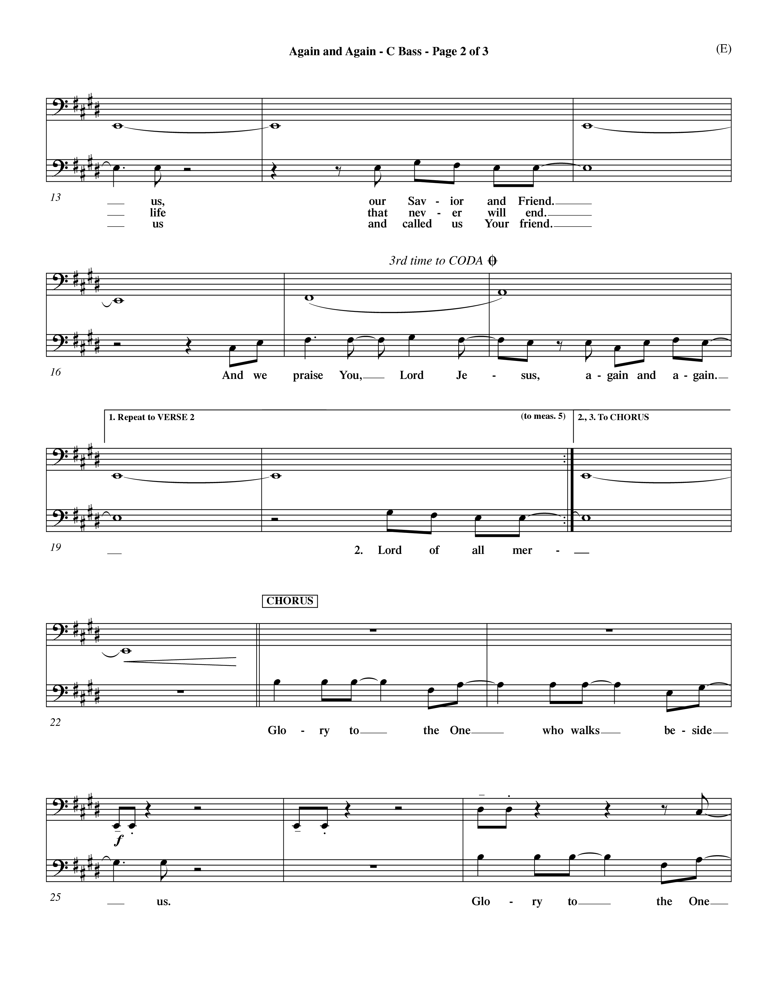 Again And Again (Choral Anthem SATB) Contrabass (Word Music Choral / Orch. Dave Williamson)