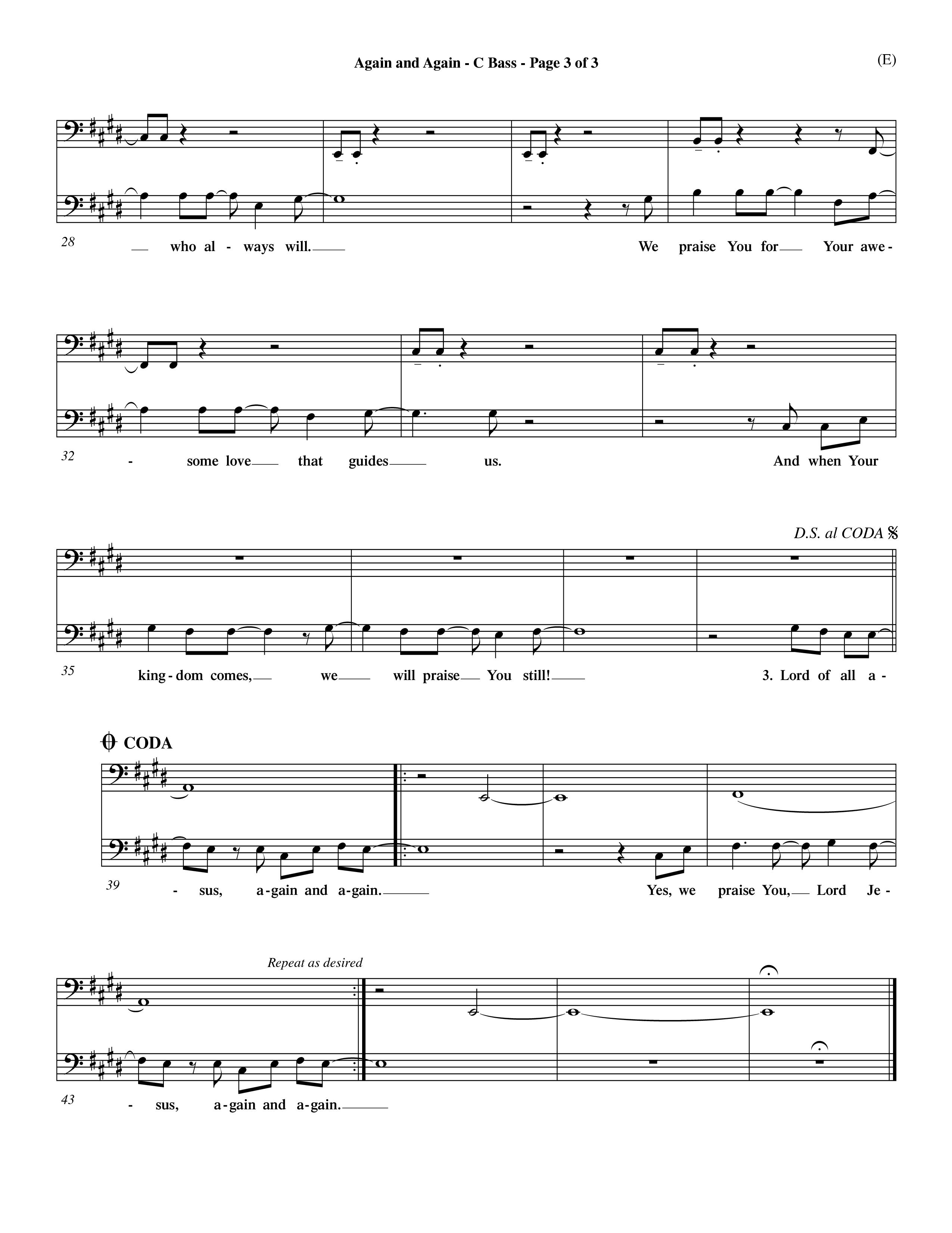 Again And Again (Choral Anthem SATB) Contrabass (Word Music Choral / Orch. Dave Williamson)