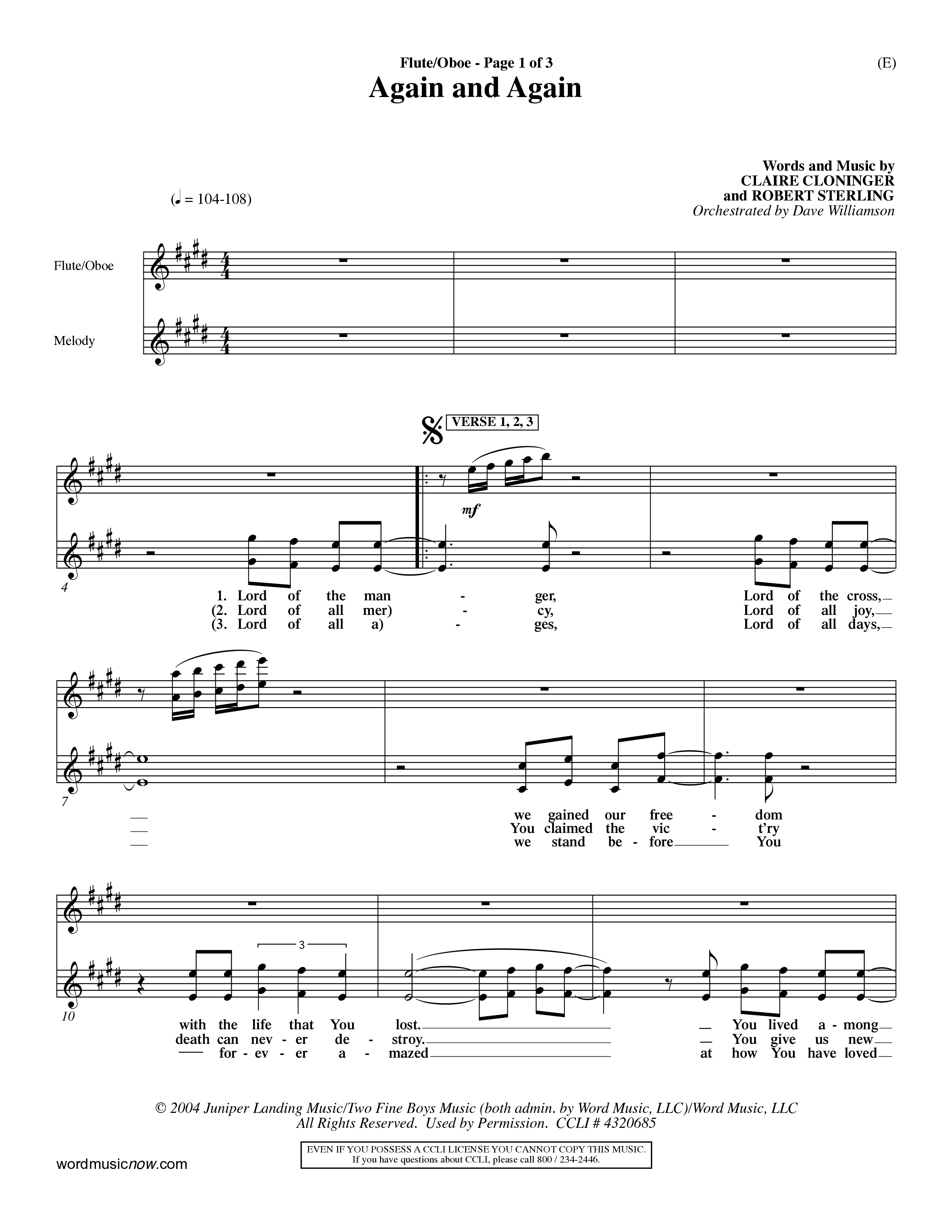 Again And Again (Choral Anthem SATB) Flute/Oboe (Word Music Choral / Orch. Dave Williamson)