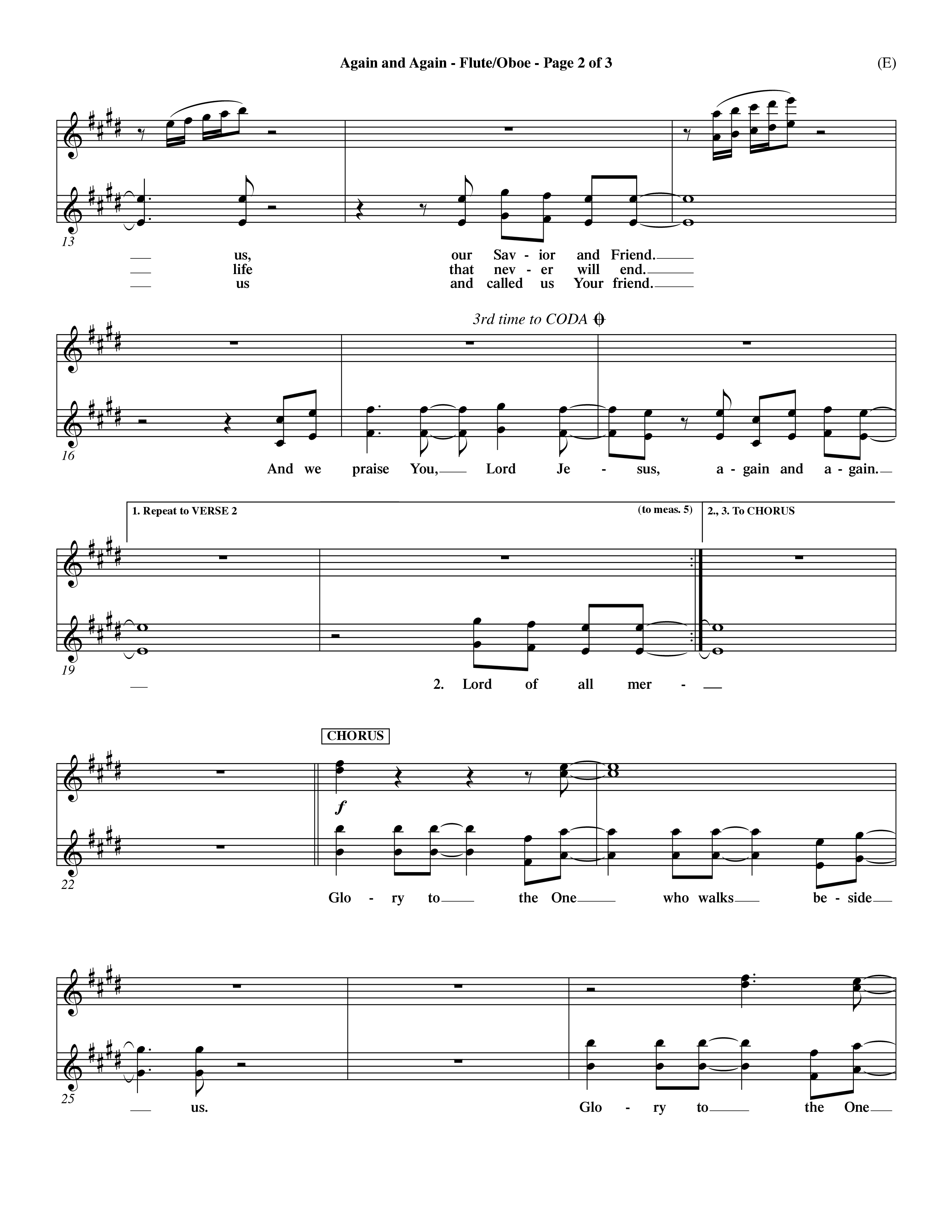 Again And Again (Choral Anthem SATB) Flute/Oboe (Word Music Choral / Orch. Dave Williamson)