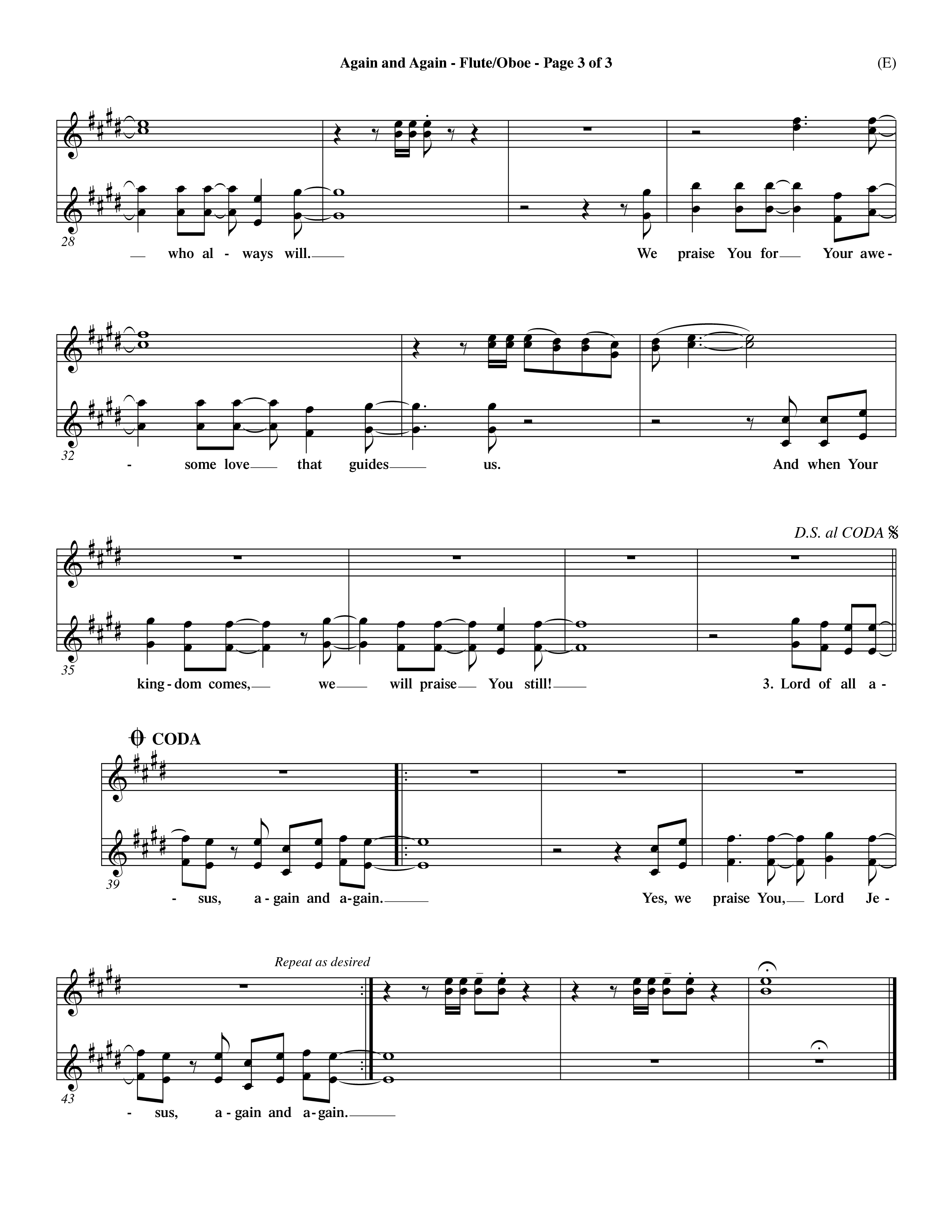 Again And Again (Choral Anthem SATB) Flute/Oboe (Word Music Choral / Orch. Dave Williamson)