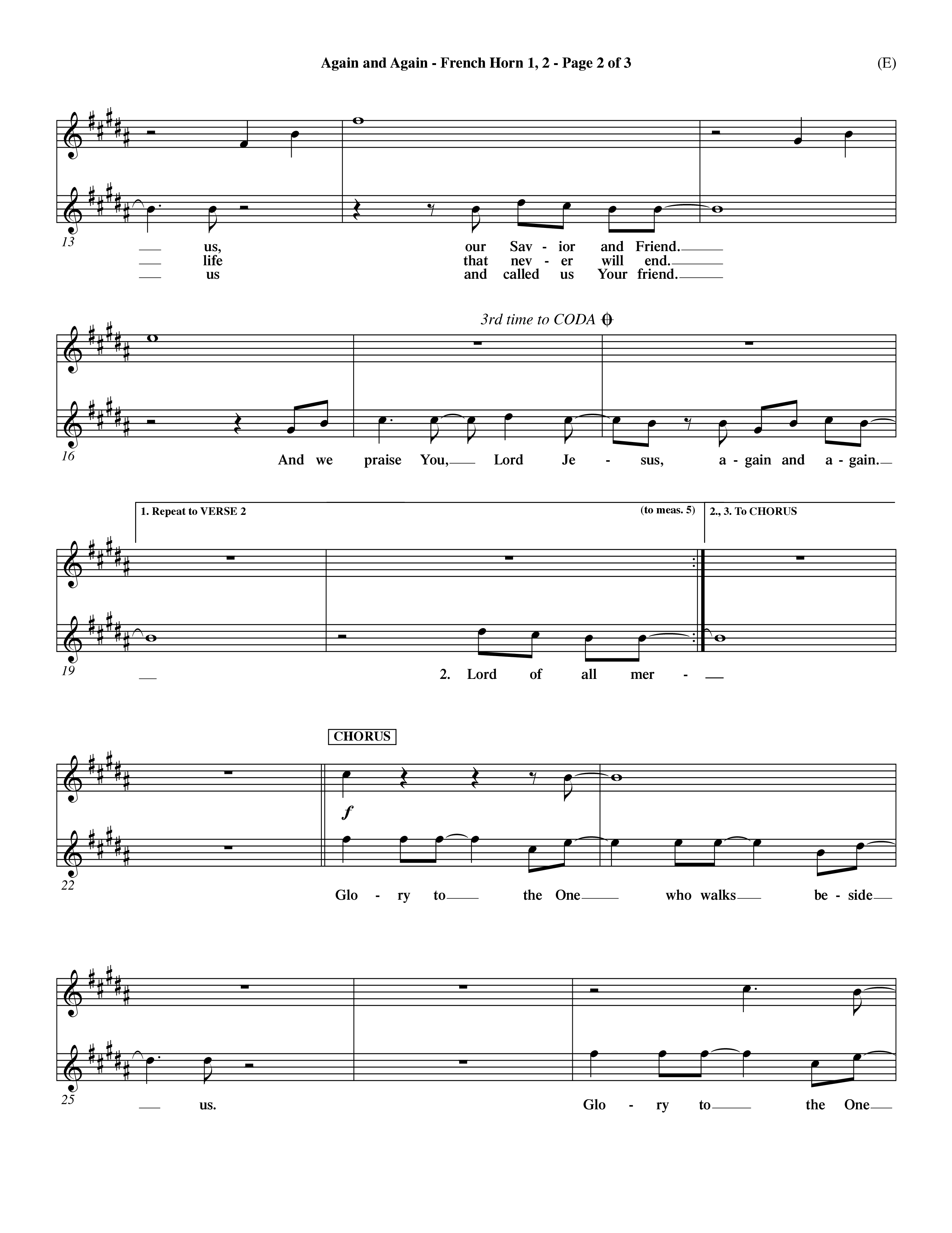 Again And Again (Choral Anthem SATB) French Horn (Word Music Choral / Orch. Dave Williamson)