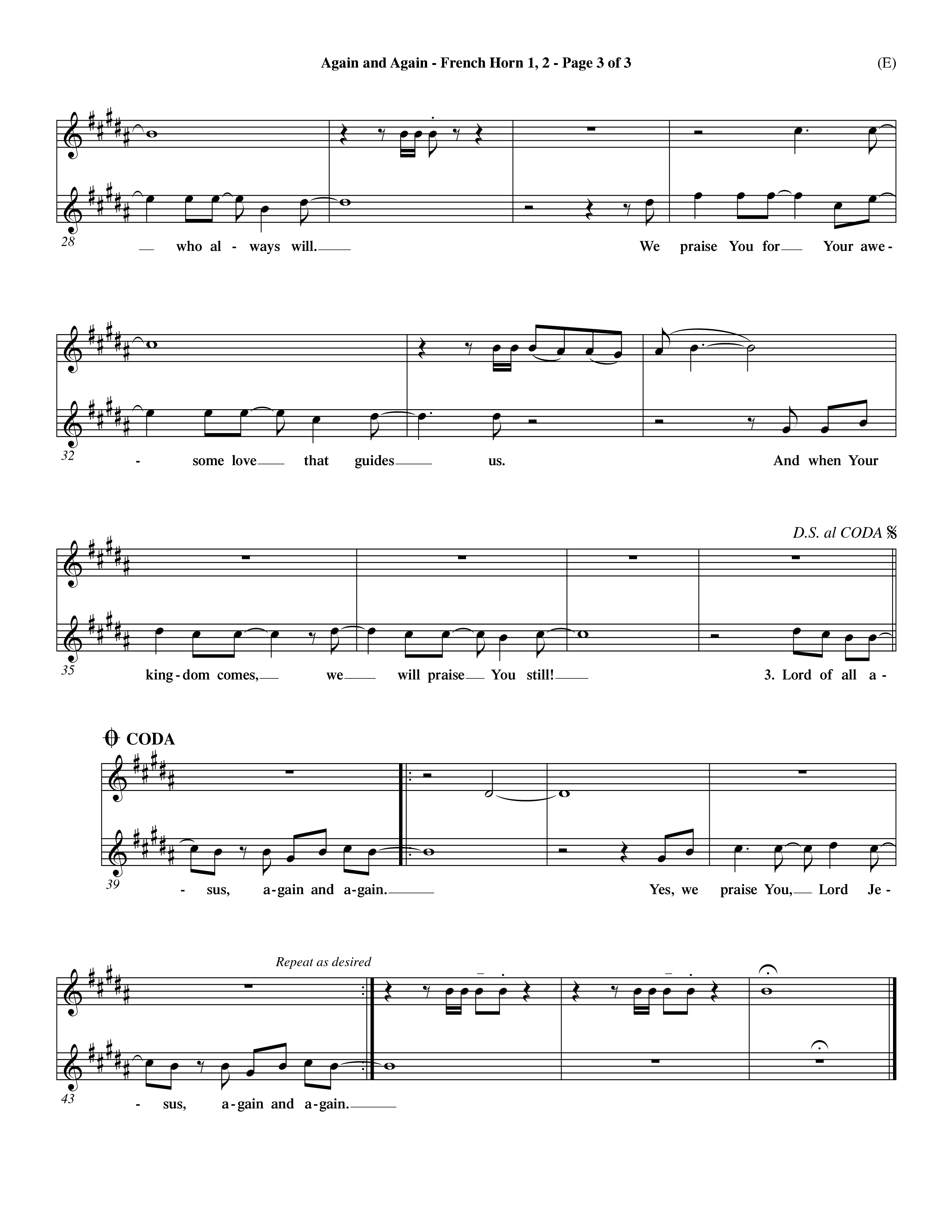 Again And Again (Choral Anthem SATB) French Horn (Word Music Choral / Orch. Dave Williamson)