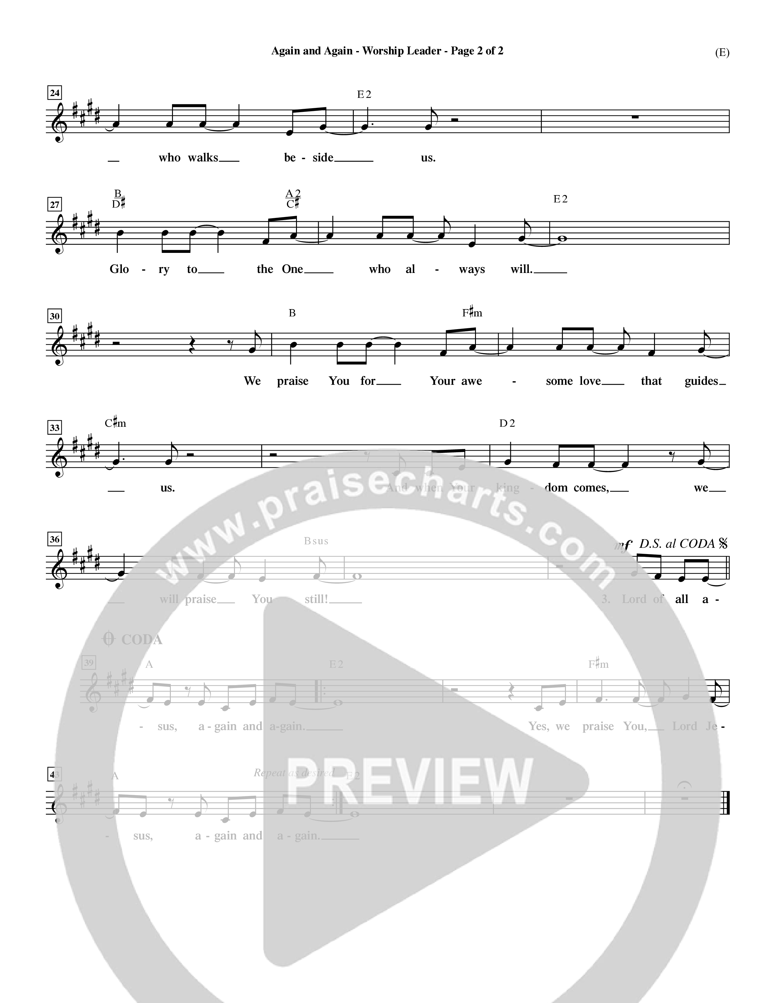 Again And Again (Choral Anthem SATB) Lead Sheet (Mel) (Word Music Choral / Orch. Dave Williamson)