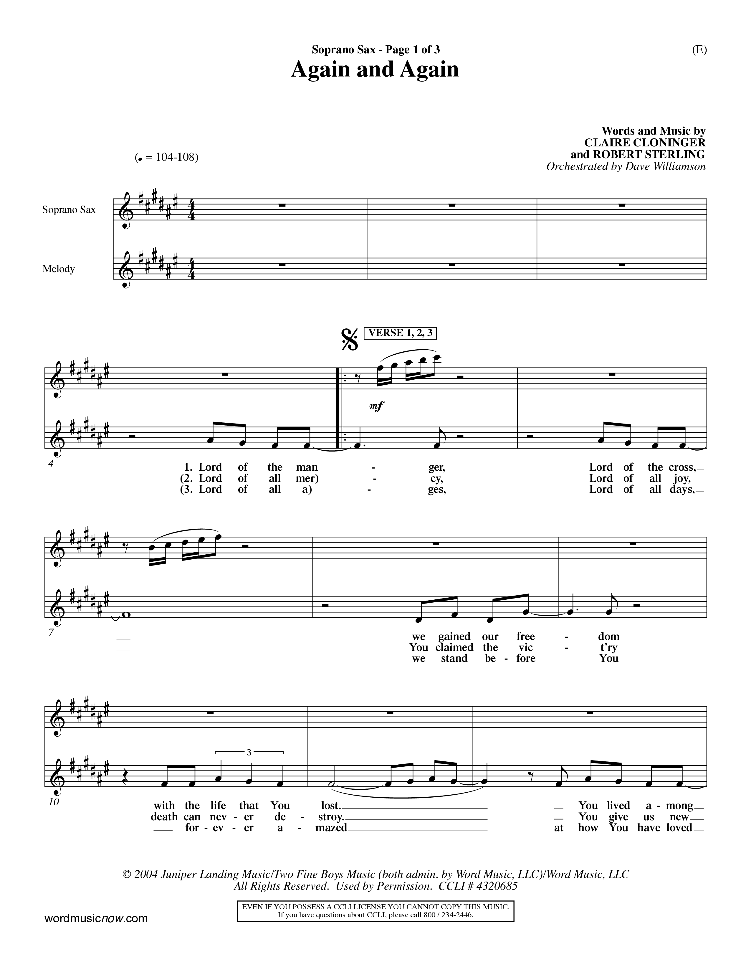 Again And Again (Choral Anthem SATB) Saxophone (Word Music Choral / Orch. Dave Williamson)