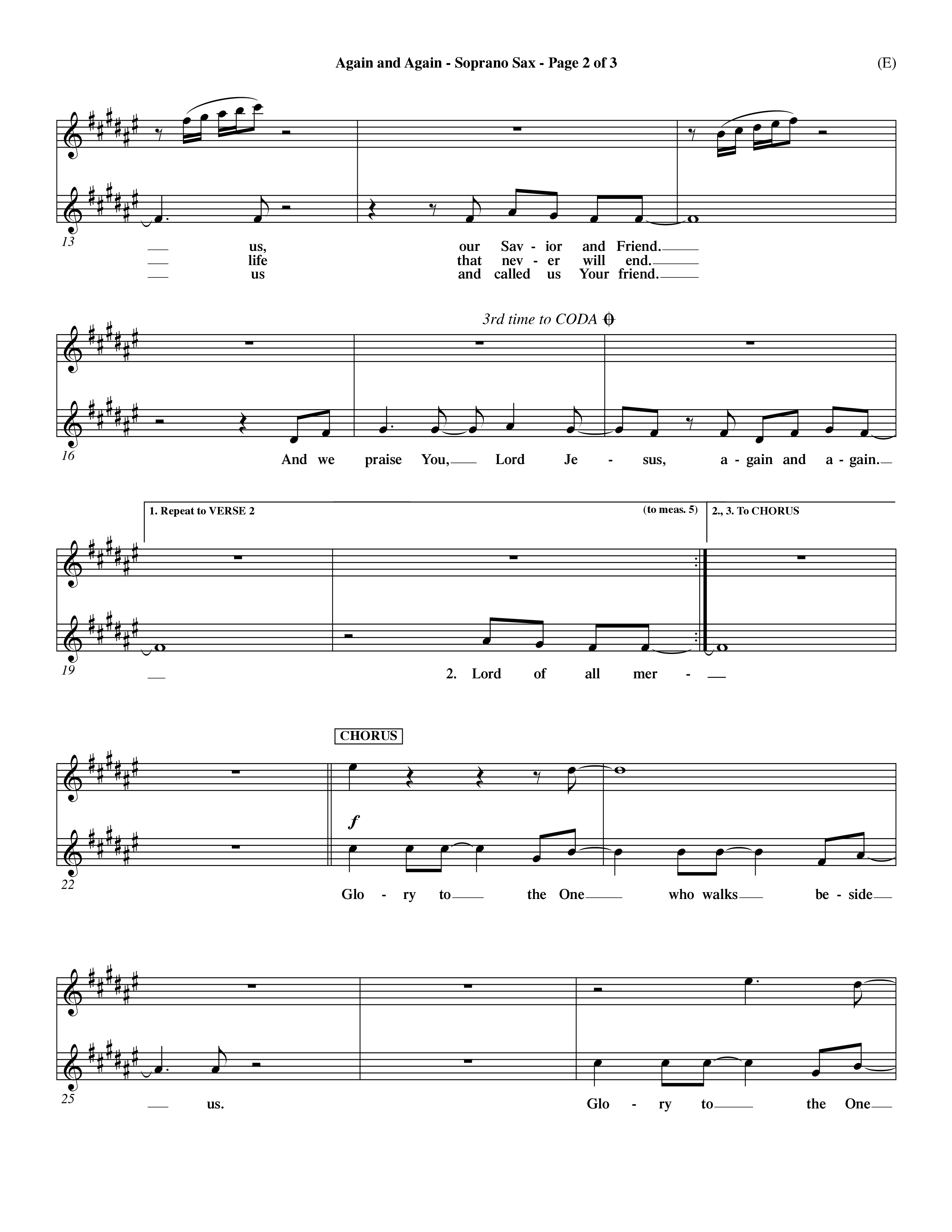 Again And Again (Choral Anthem SATB) Saxophone (Word Music Choral / Orch. Dave Williamson)