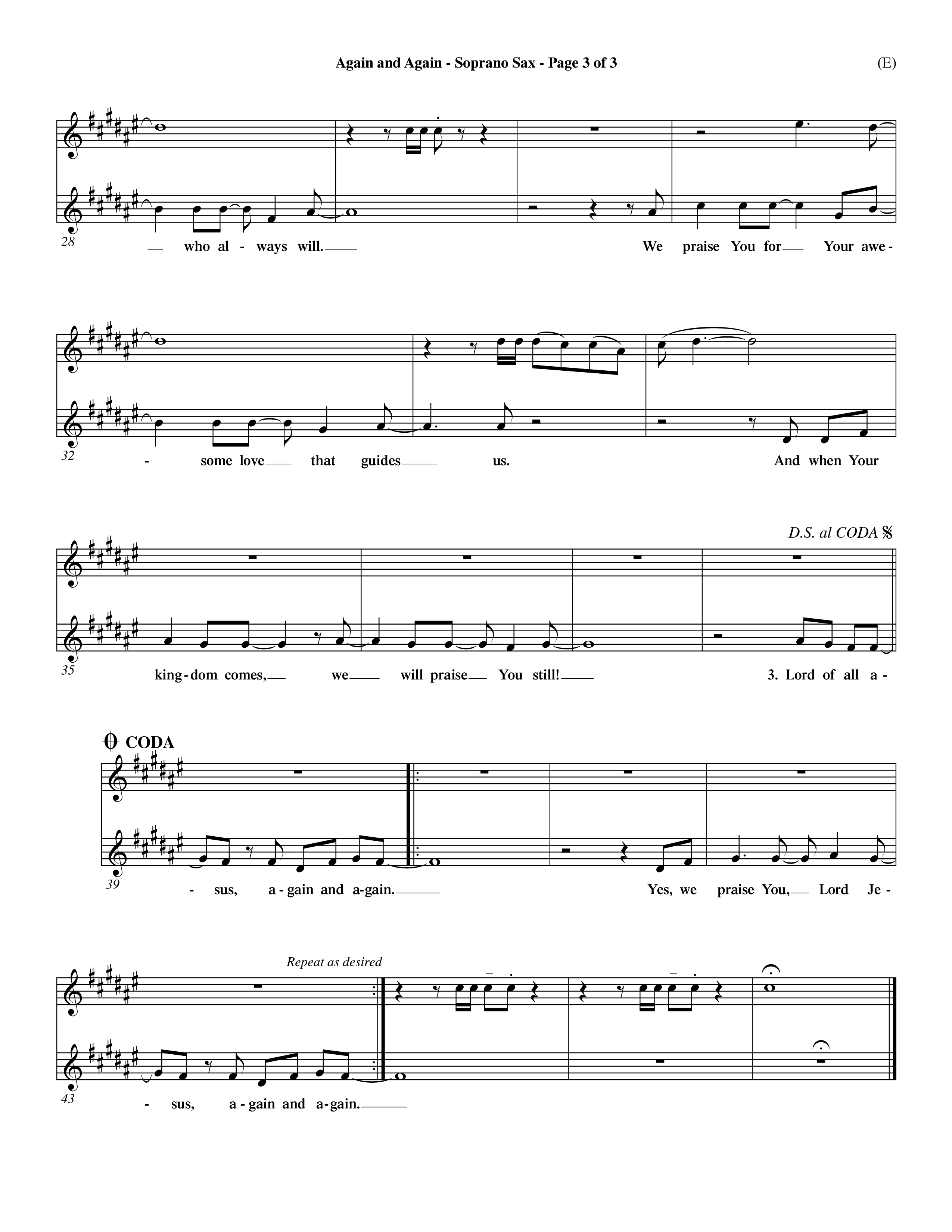 Again And Again (Choral Anthem SATB) Saxophone (Word Music Choral / Orch. Dave Williamson)