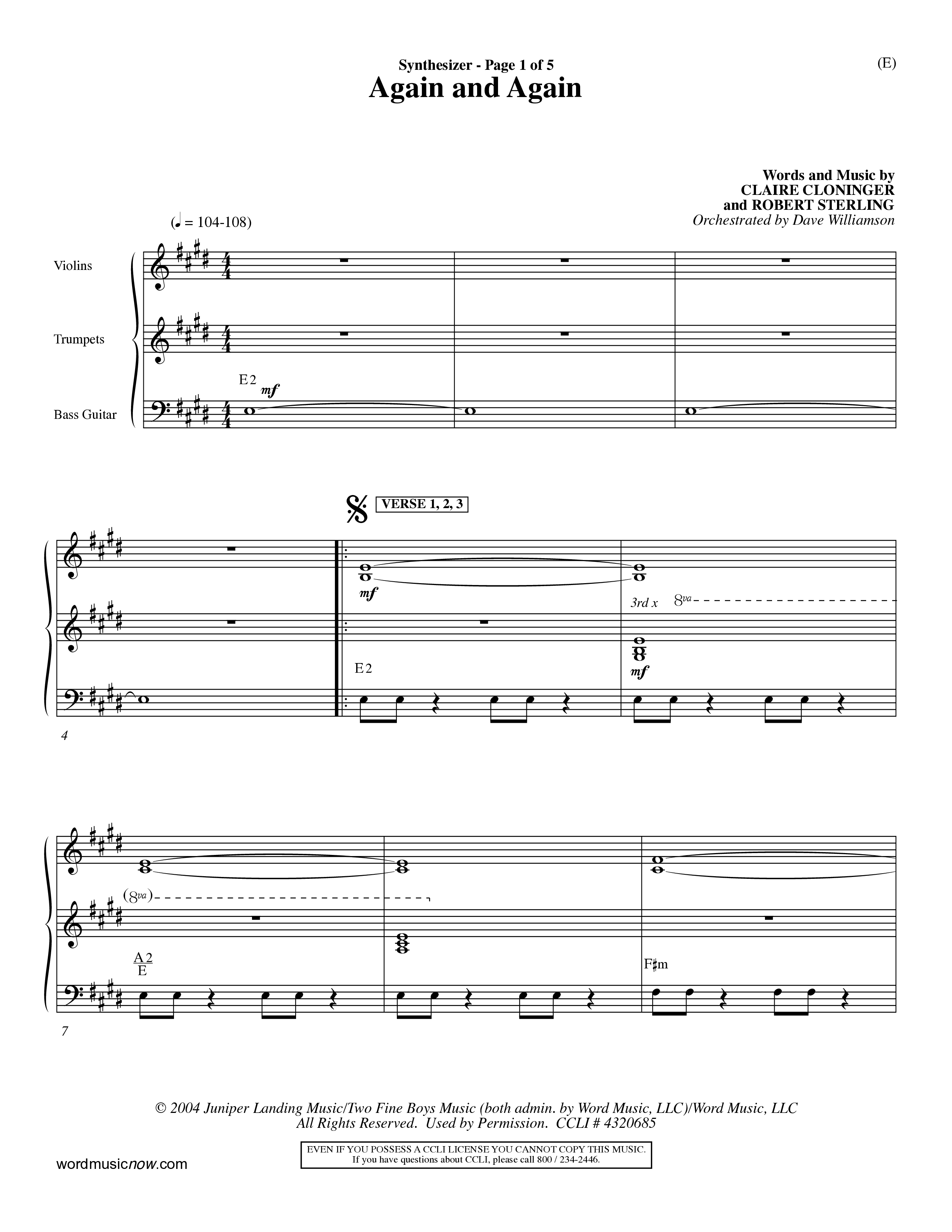 Again And Again (Choral Anthem SATB) Synth (Word Music Choral / Orch. Dave Williamson)