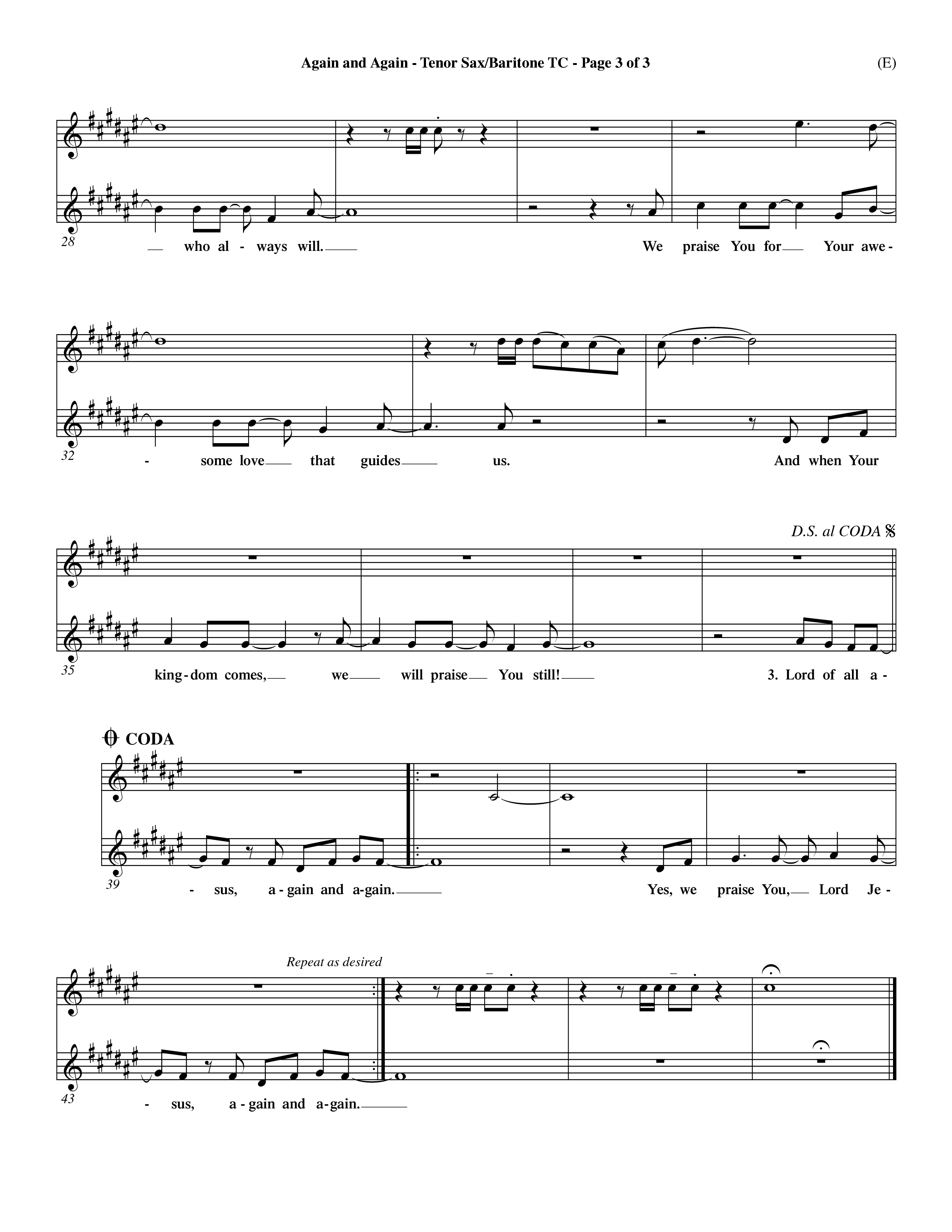 Again And Again (Choral Anthem SATB) Tenor Sax/Baritone T.C. (Word Music Choral / Orch. Dave Williamson)