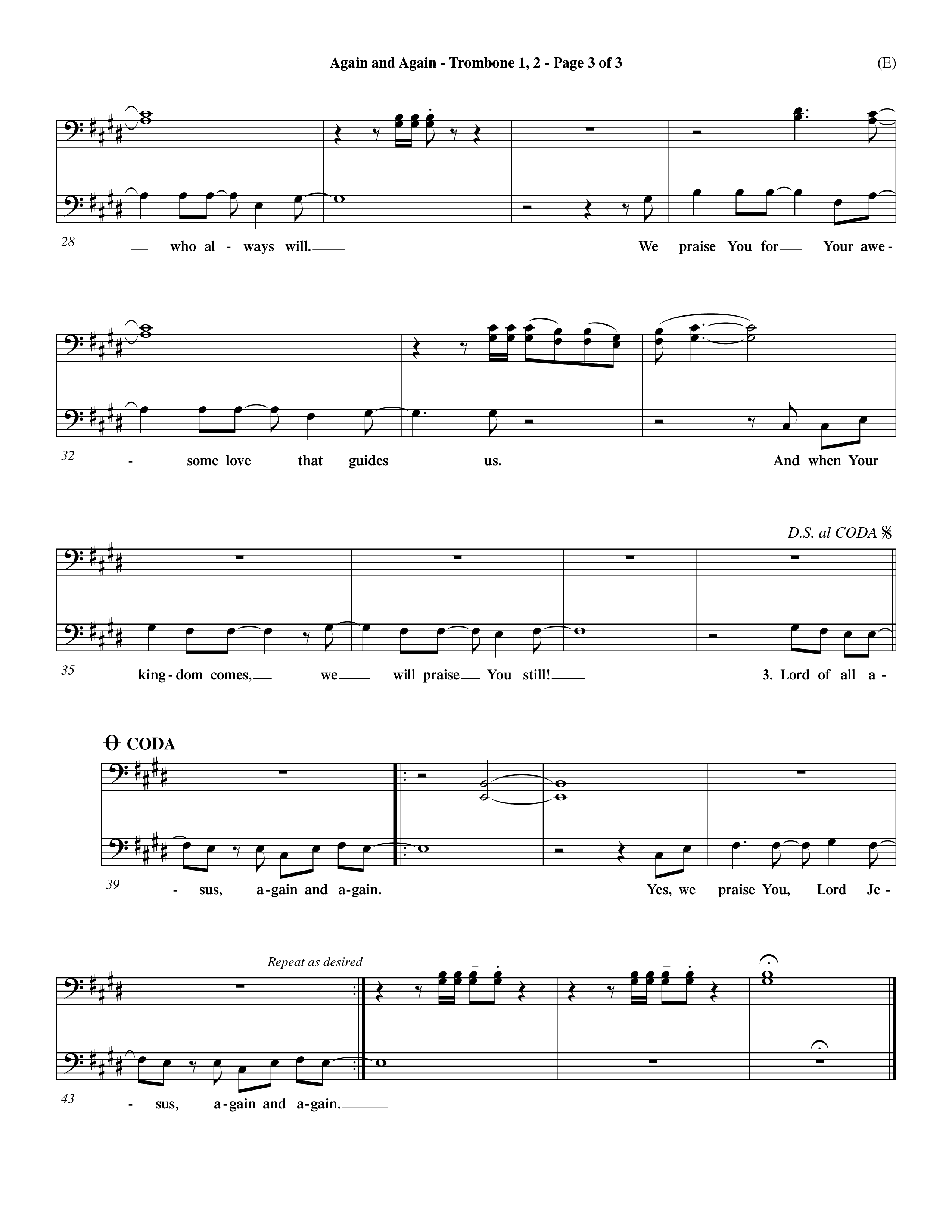 Again And Again (Choral Anthem SATB) Trombone 1/2 (Word Music Choral / Orch. Dave Williamson)