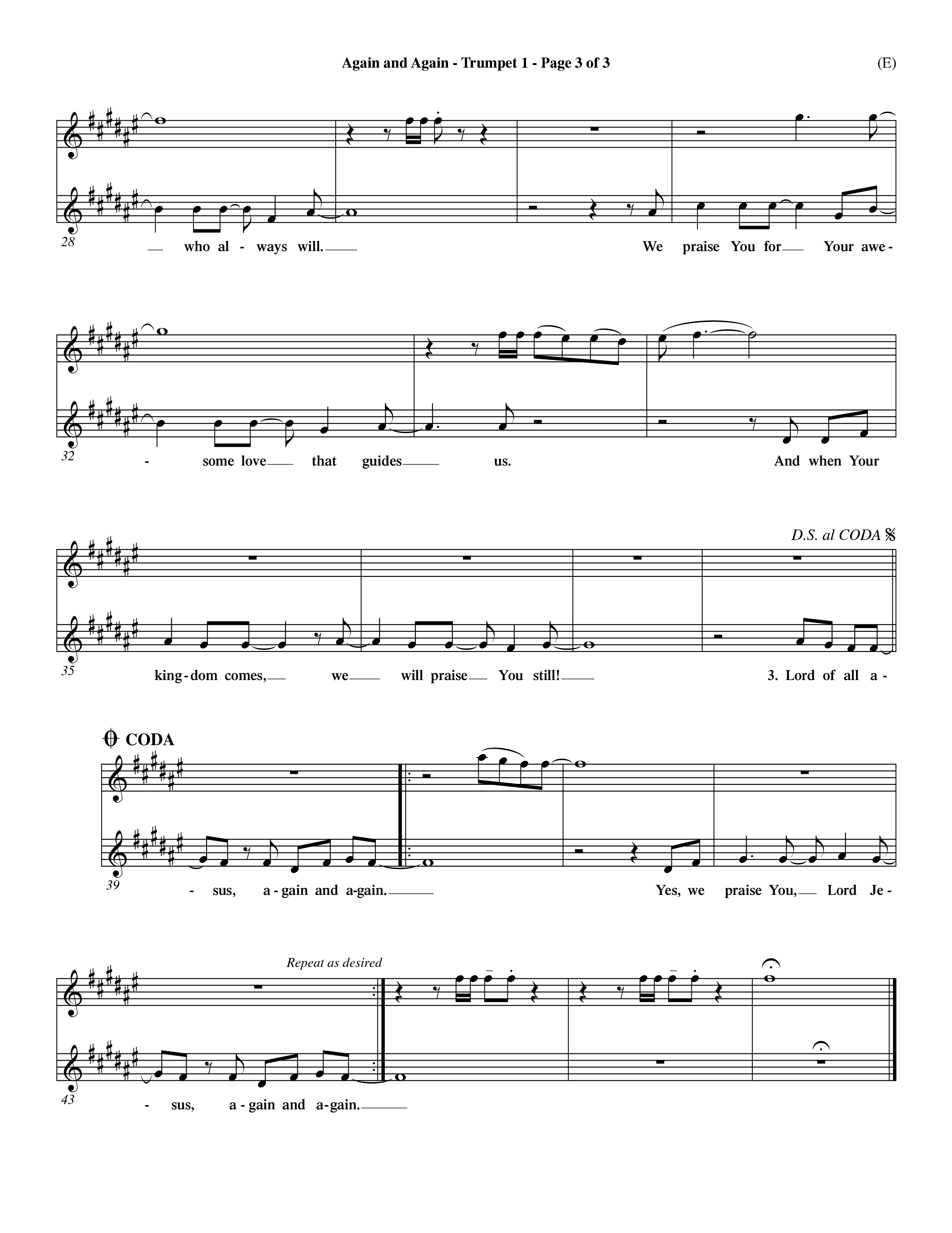 Again And Again (Choral Anthem SATB) Trumpet 1 (Word Music Choral / Orch. Dave Williamson)