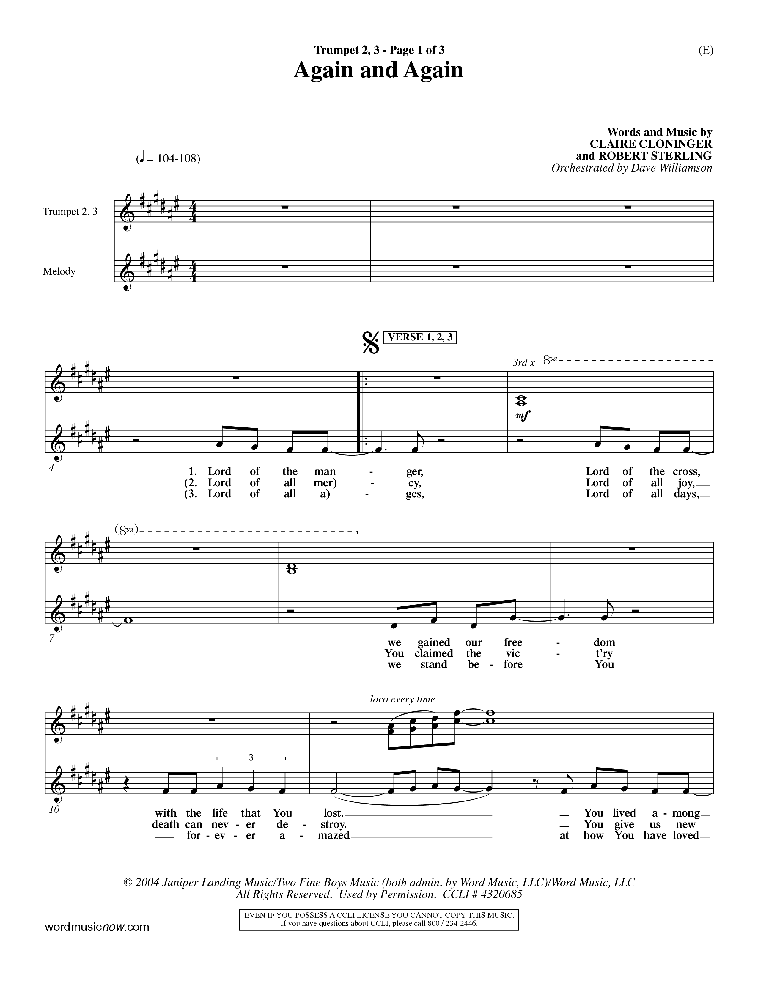 Again And Again (Choral Anthem SATB) Trumpet 2/3 (Word Music Choral / Orch. Dave Williamson)